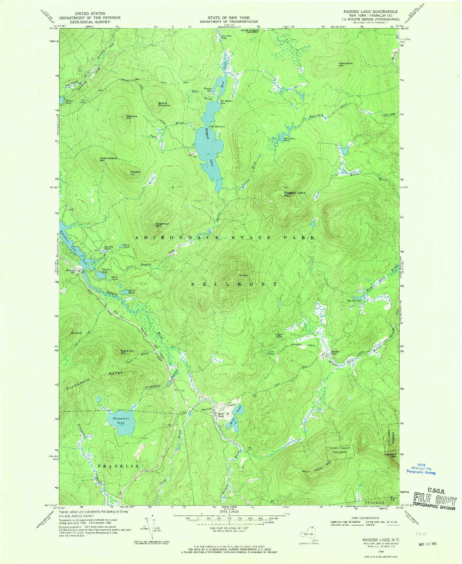 USGS 1:24000-SCALE QUADRANGLE FOR RAGGED LAKE, NY 1968