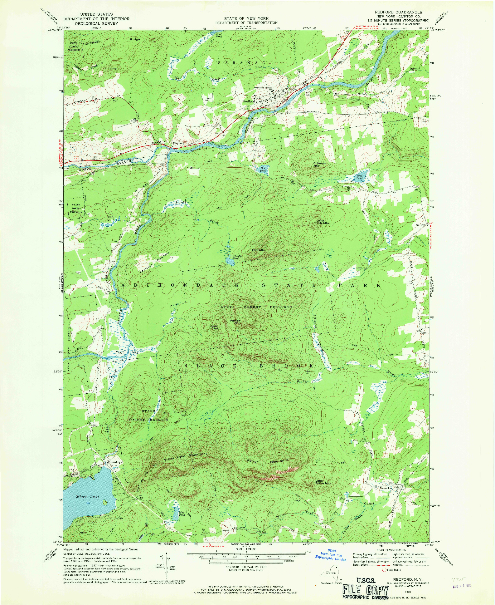 USGS 1:24000-SCALE QUADRANGLE FOR REDFORD, NY 1968