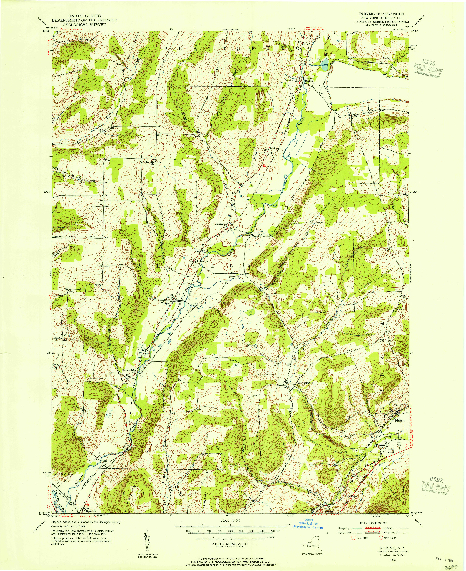 USGS 1:24000-SCALE QUADRANGLE FOR RHEIMS, NY 1953