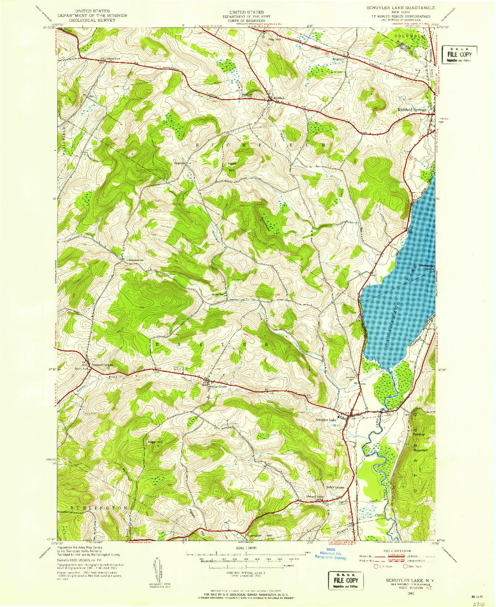 USGS 1:24000-SCALE QUADRANGLE FOR SCHUYLER LAKE, NY 1943