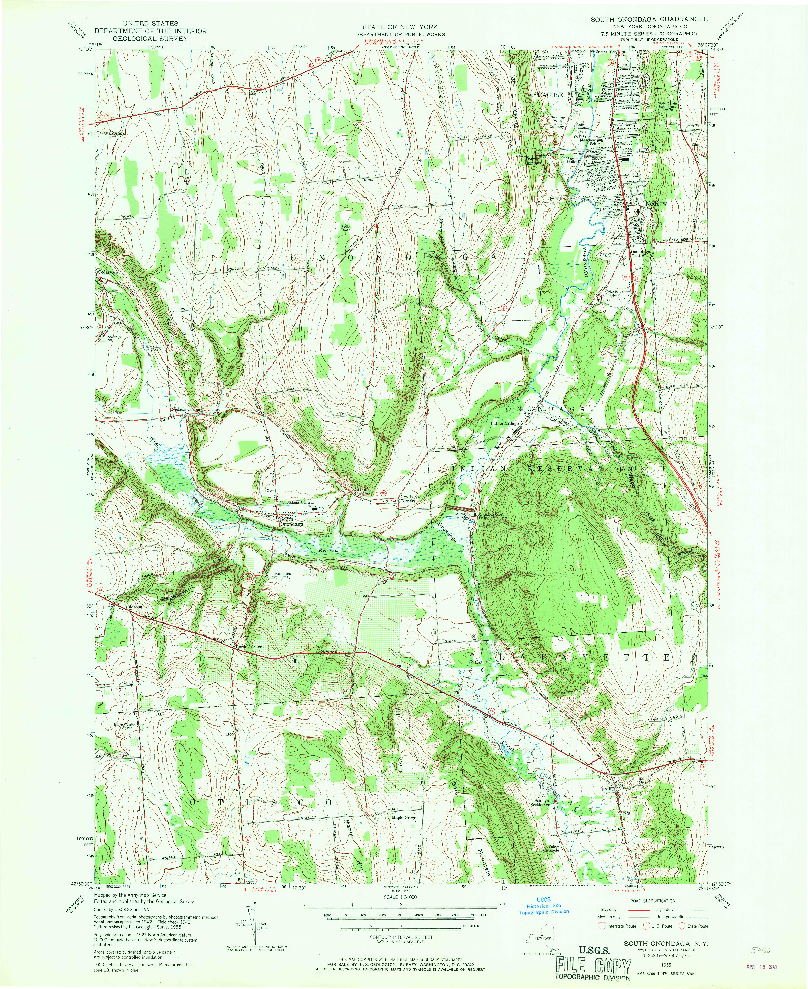 USGS 1:24000-SCALE QUADRANGLE FOR SOUTH ONONDAGA, NY 1955