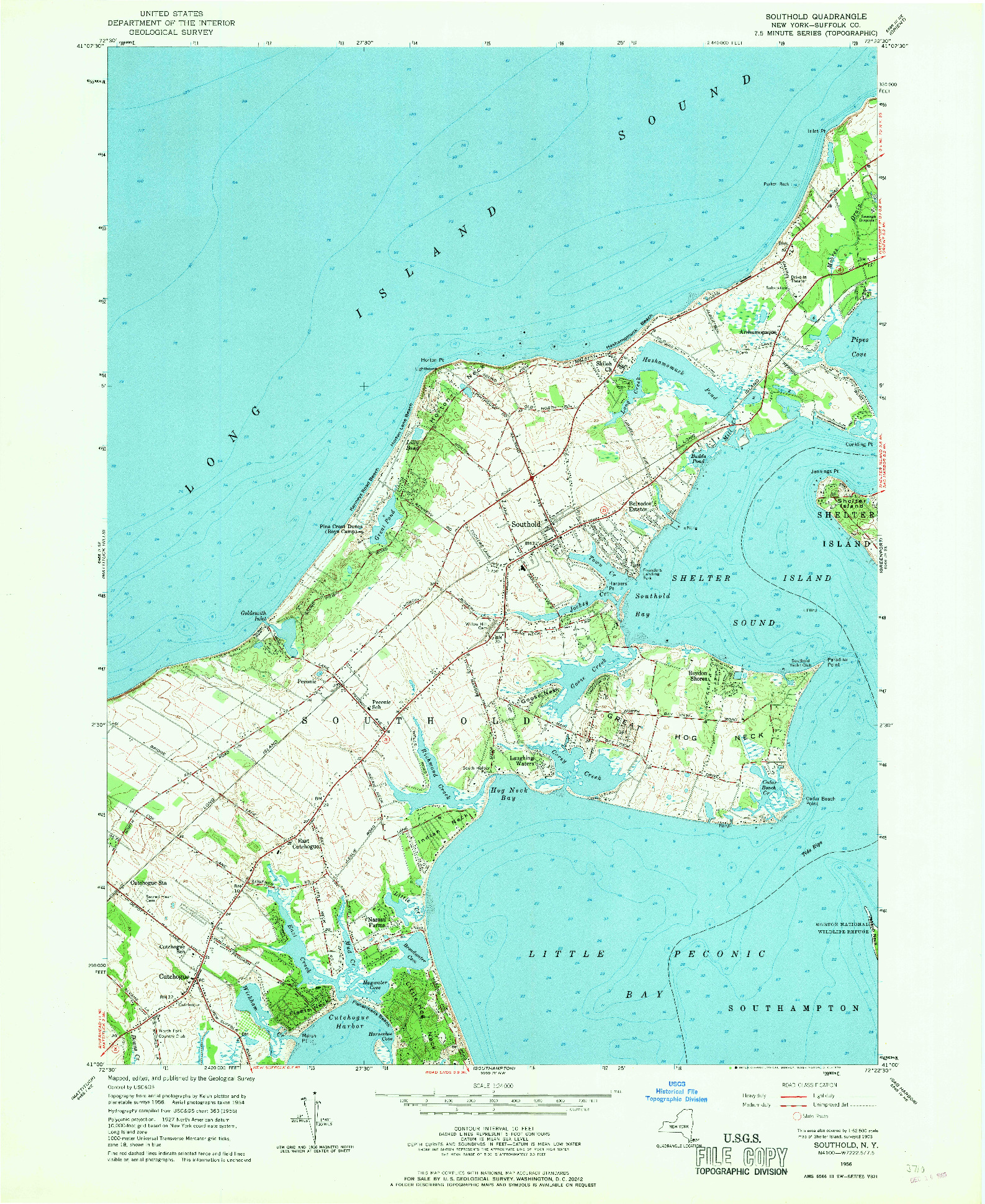 USGS 1:24000-SCALE QUADRANGLE FOR SOUTHOLD, NY 1956