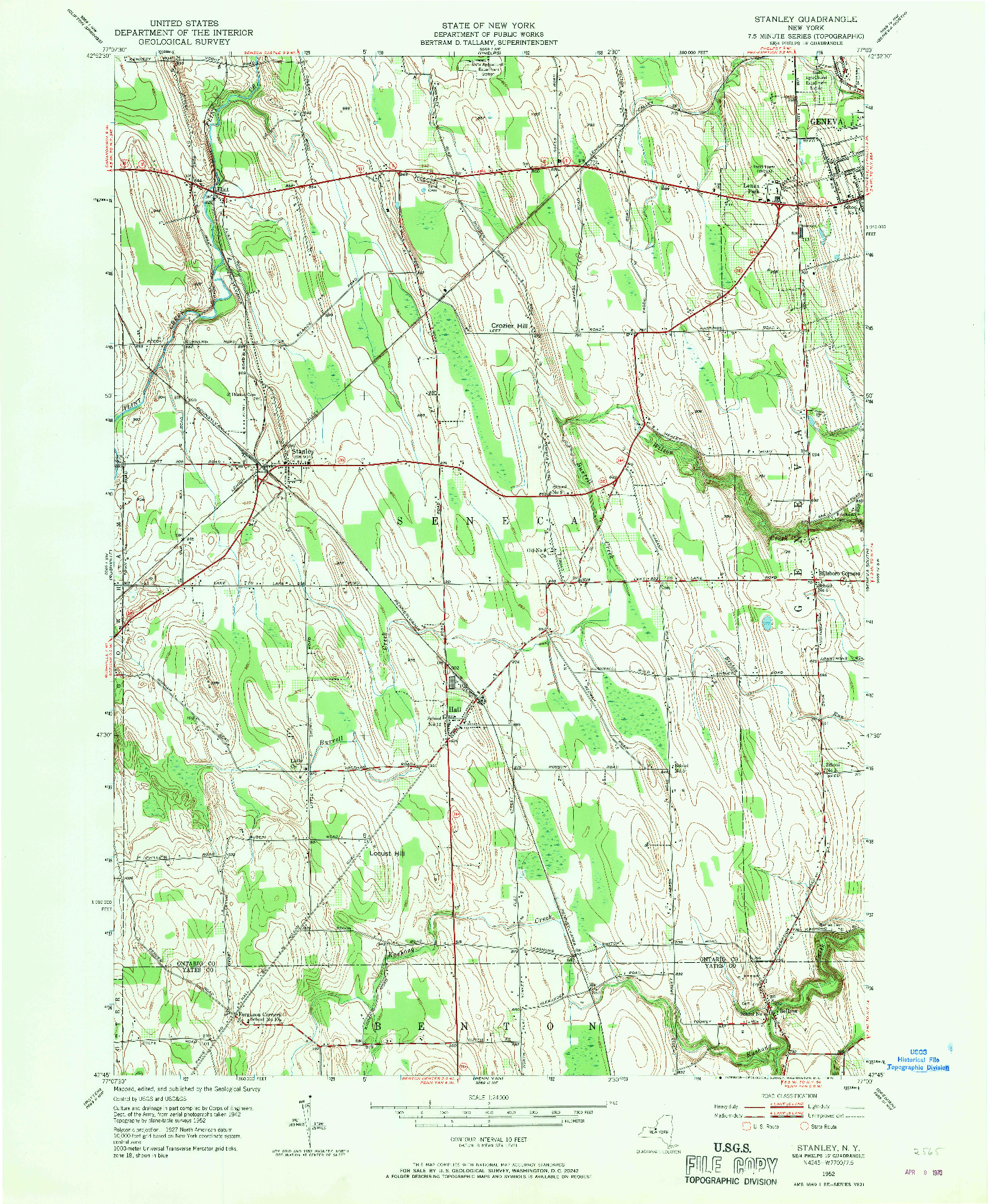 USGS 1:24000-SCALE QUADRANGLE FOR STANLEY, NY 1952