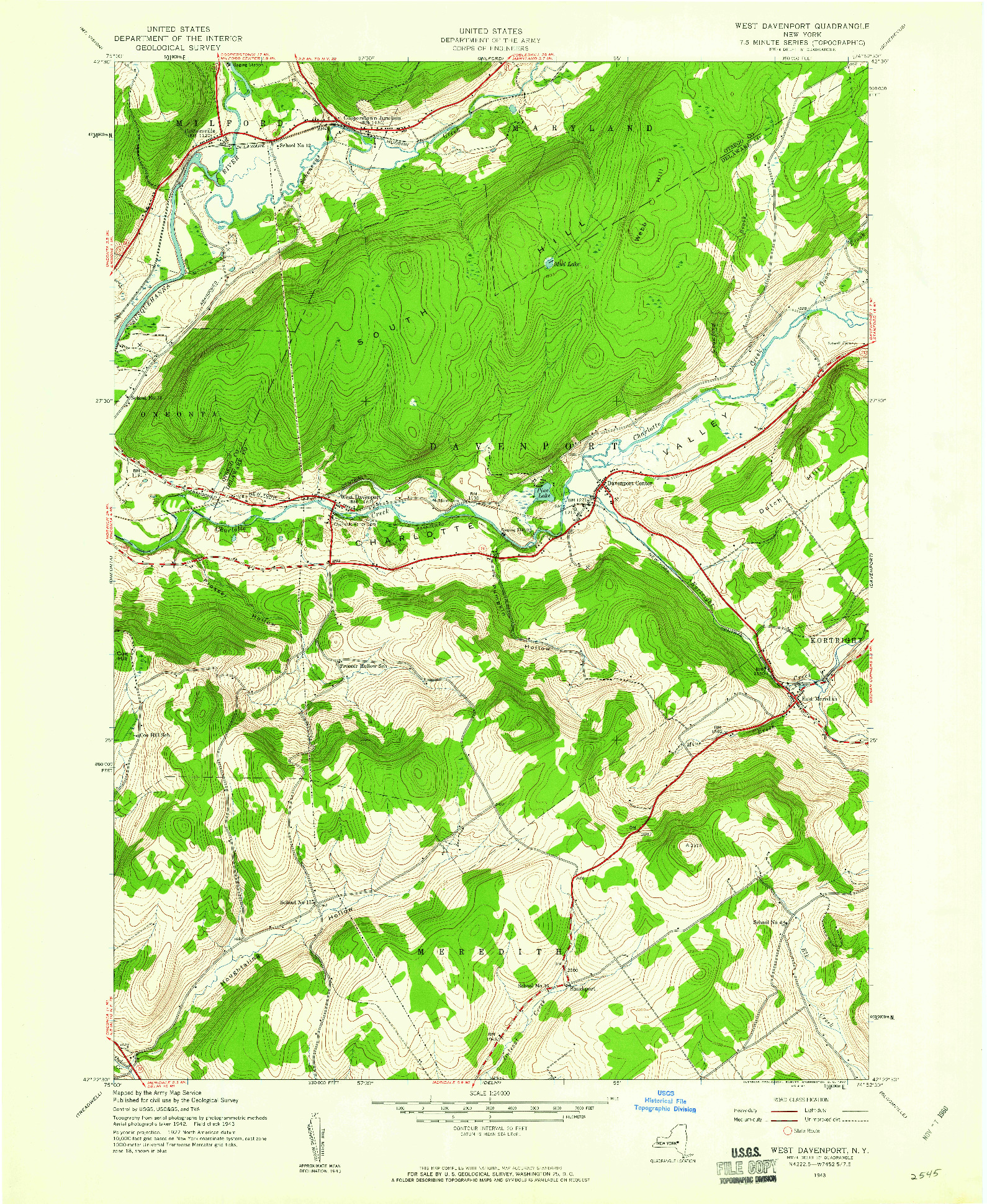 USGS 1:24000-SCALE QUADRANGLE FOR WEST DAVENPORT, NY 1943