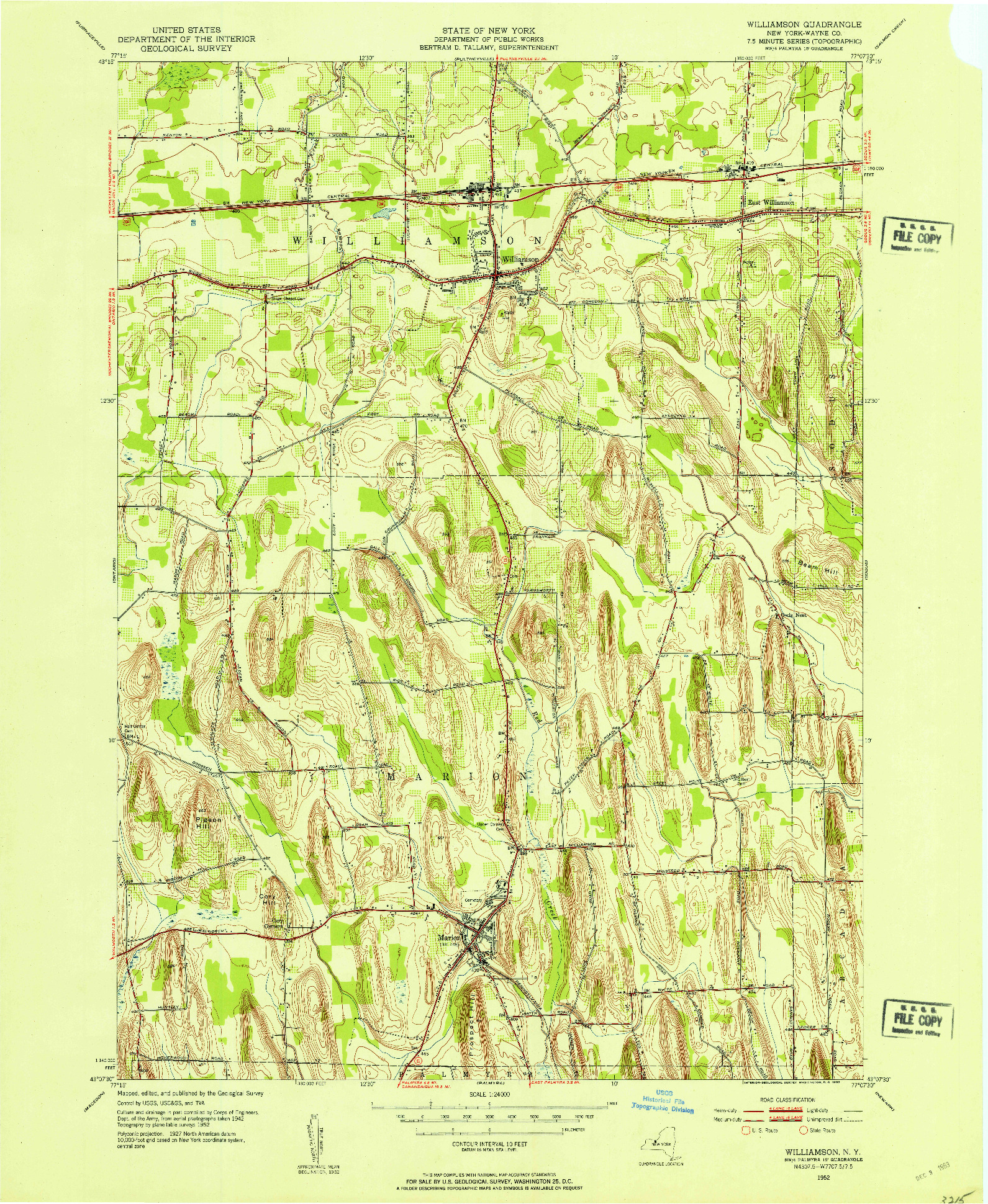 USGS 1:24000-SCALE QUADRANGLE FOR WILLIAMSON, NY 1952