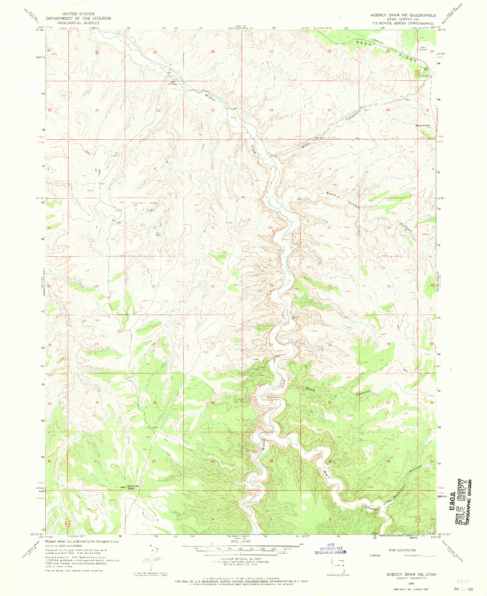 USGS 1:24000-SCALE QUADRANGLE FOR AGENCY DRAW NE, UT 1966