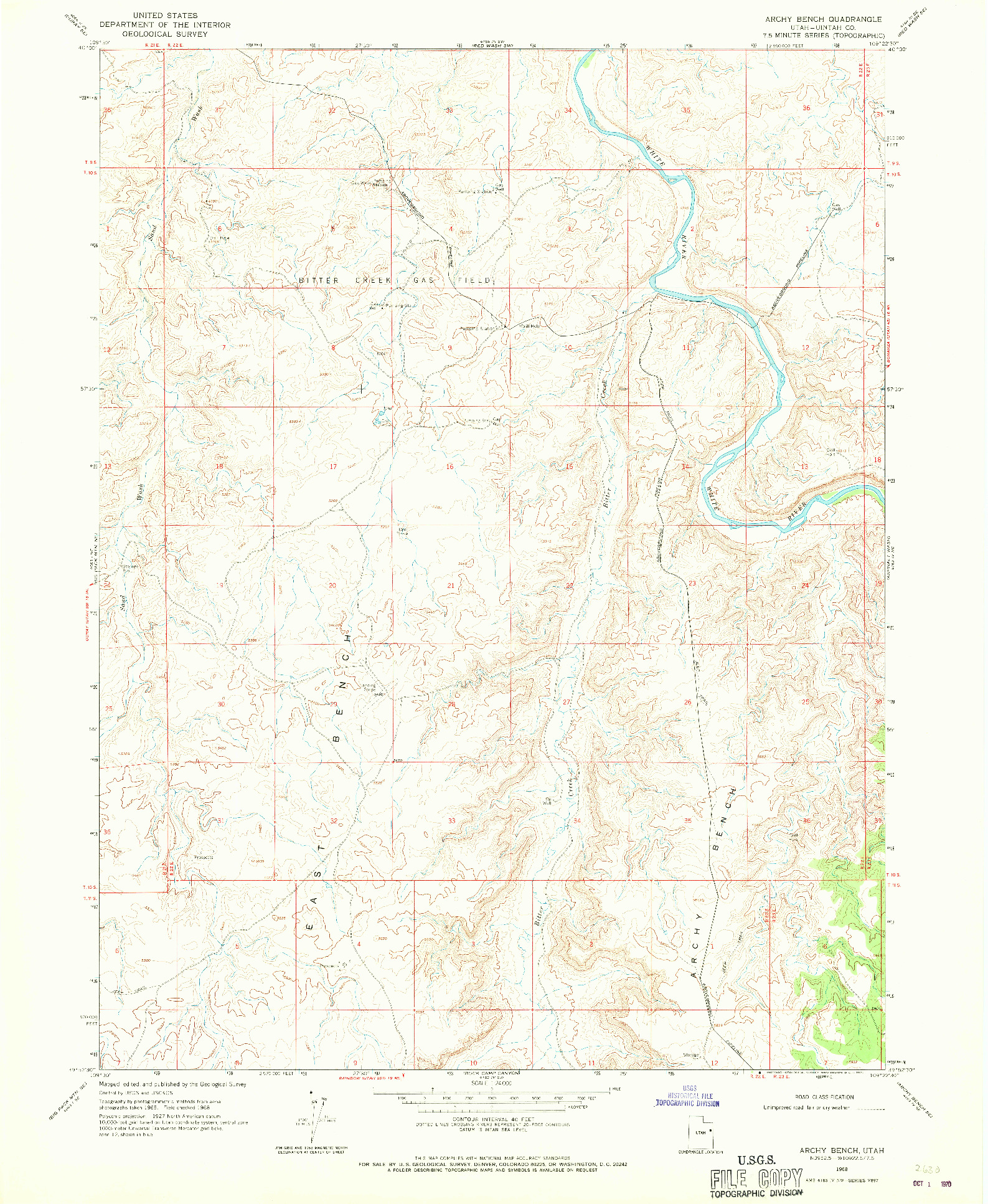 USGS 1:24000-SCALE QUADRANGLE FOR ARCHY BENCH, UT 1968