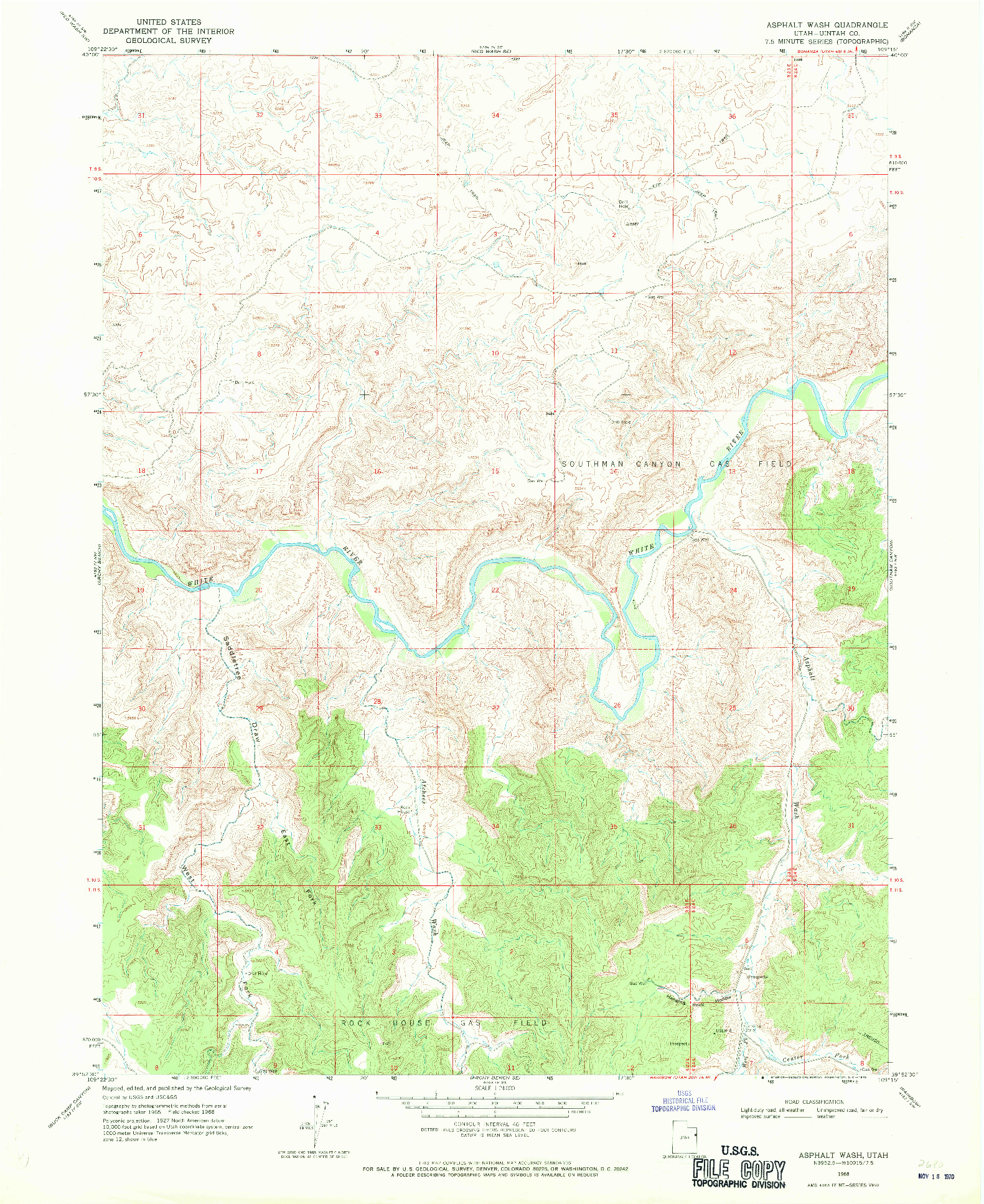 USGS 1:24000-SCALE QUADRANGLE FOR ASPHALT WASH, UT 1968