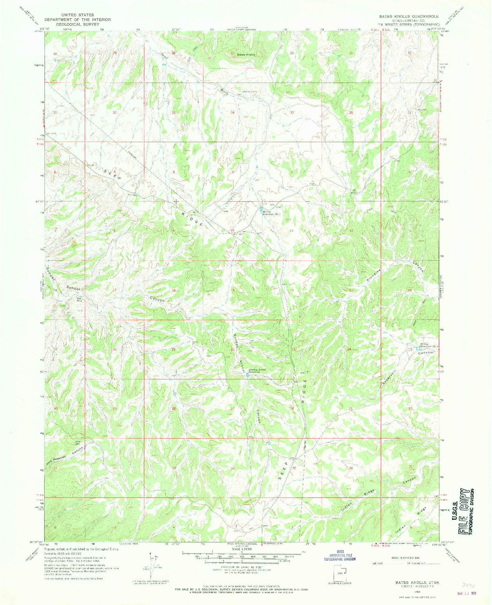 USGS 1:24000-SCALE QUADRANGLE FOR BATES KNOLLS, UT 1966