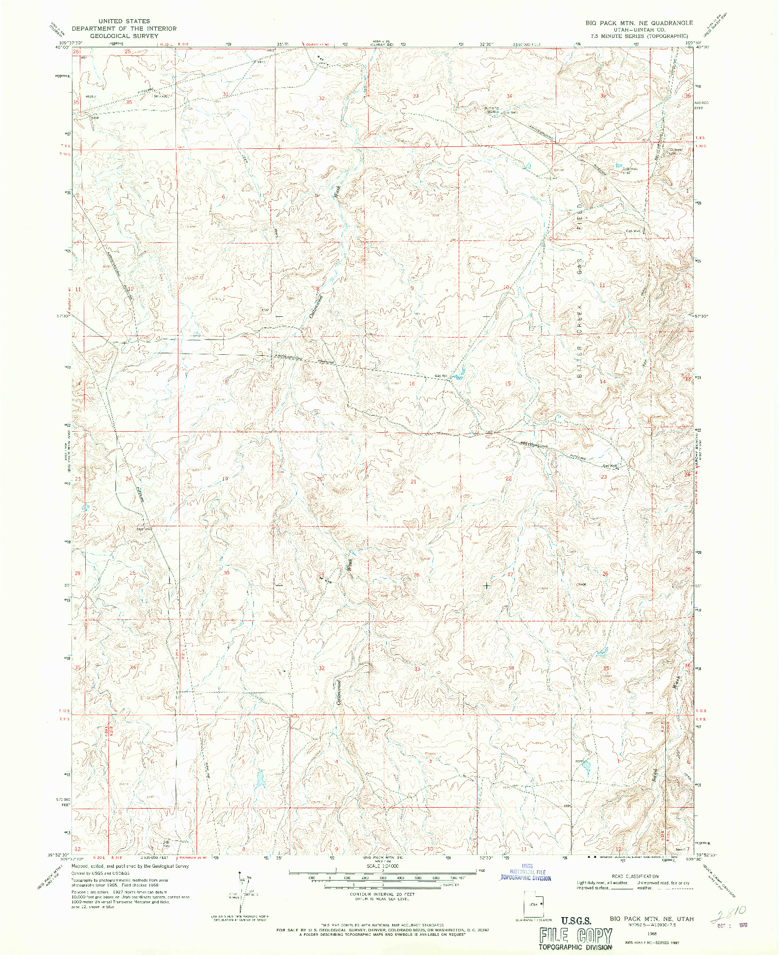 USGS 1:24000-SCALE QUADRANGLE FOR BIG PACK MTN. NE, UT 1968