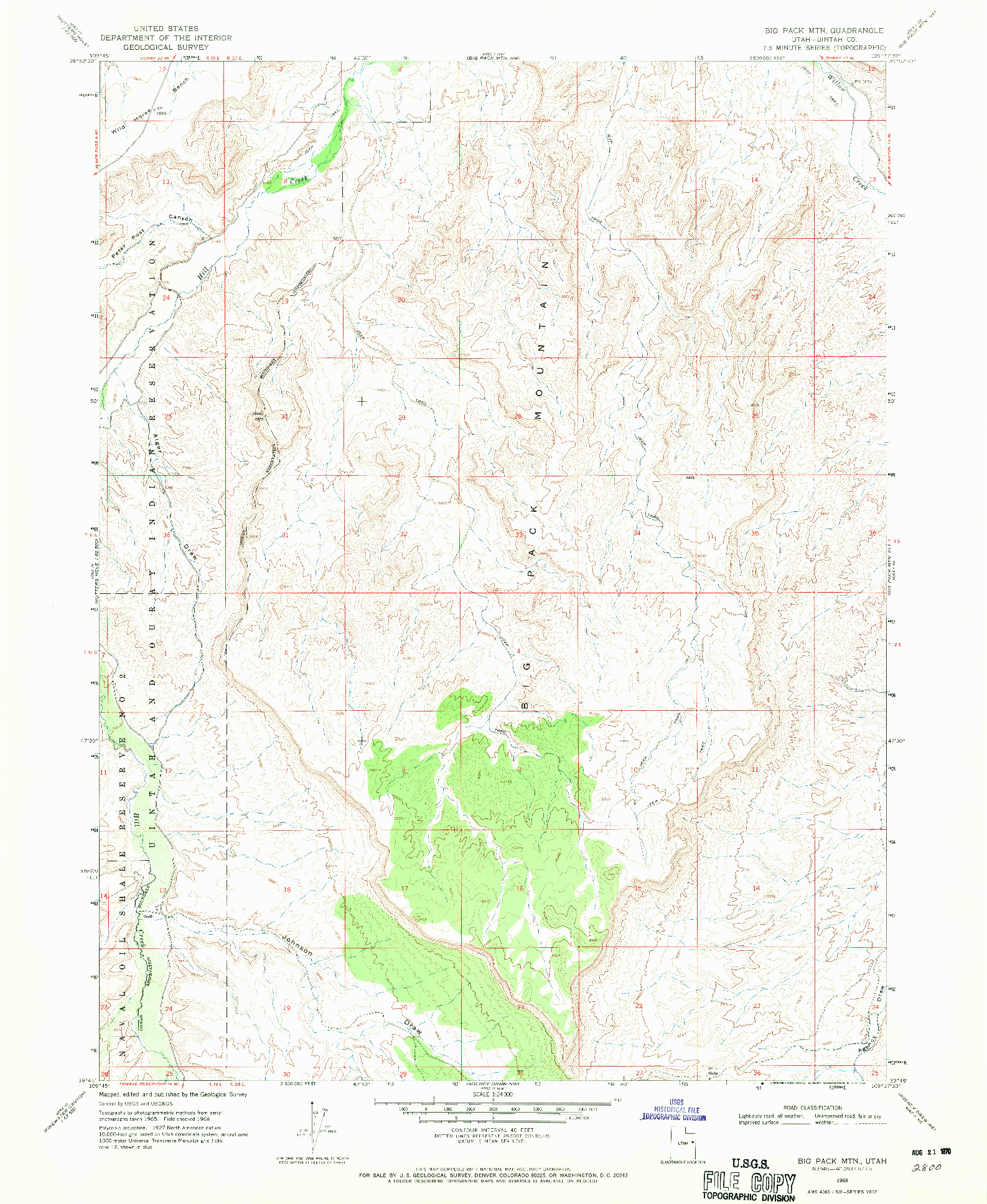 USGS 1:24000-SCALE QUADRANGLE FOR BIG PACK MTN., UT 1968