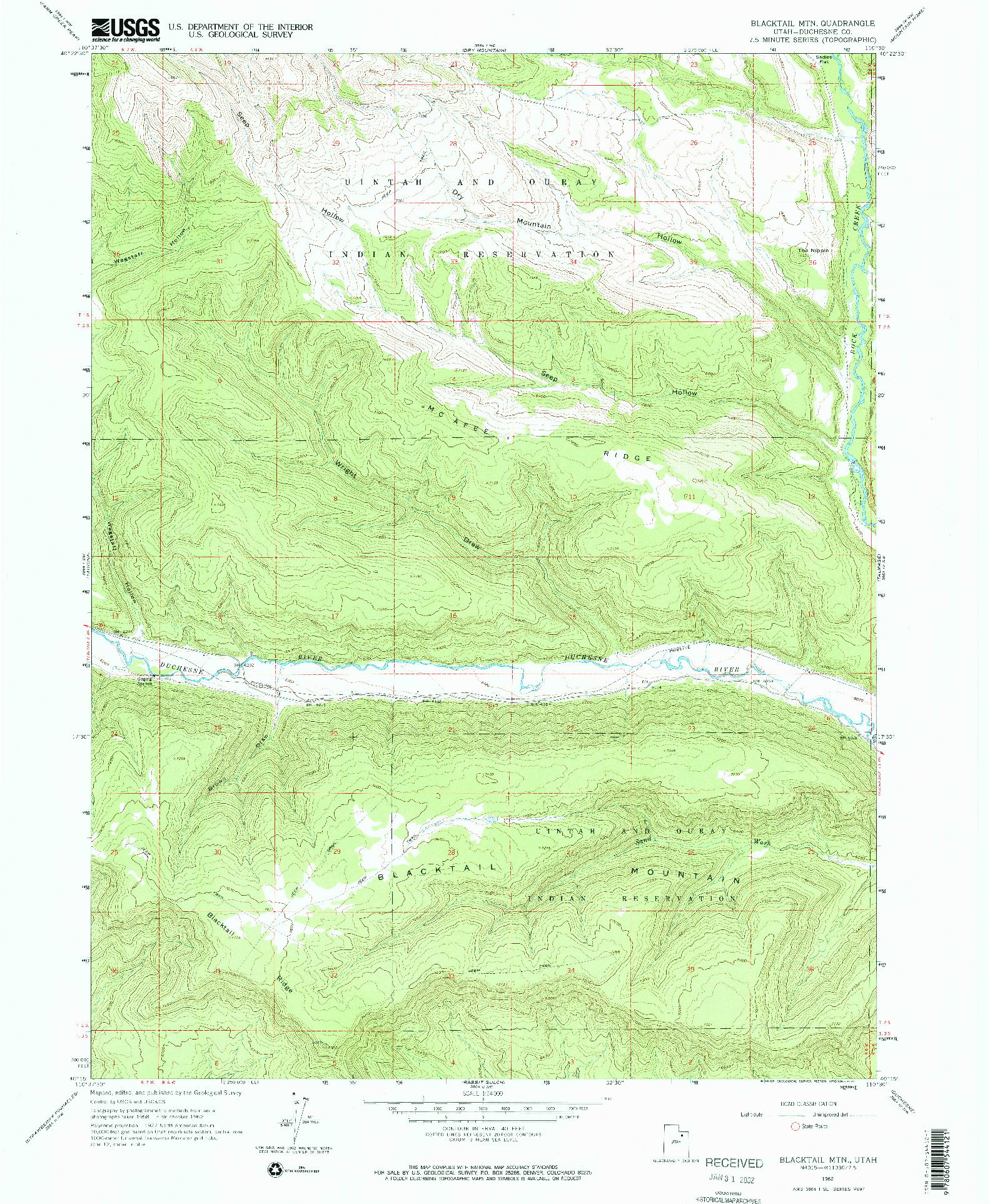 USGS 1:24000-SCALE QUADRANGLE FOR BLACKTAIL MTN, UT 1962