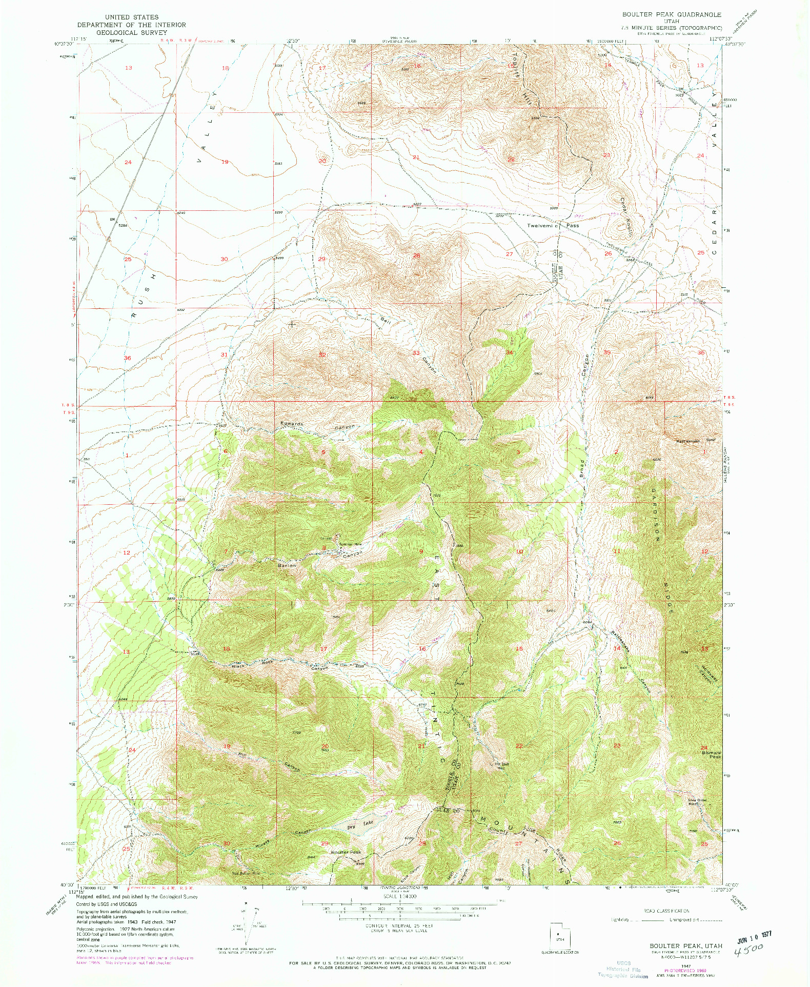 USGS 1:24000-SCALE QUADRANGLE FOR BOULTER PEAK, UT 1947