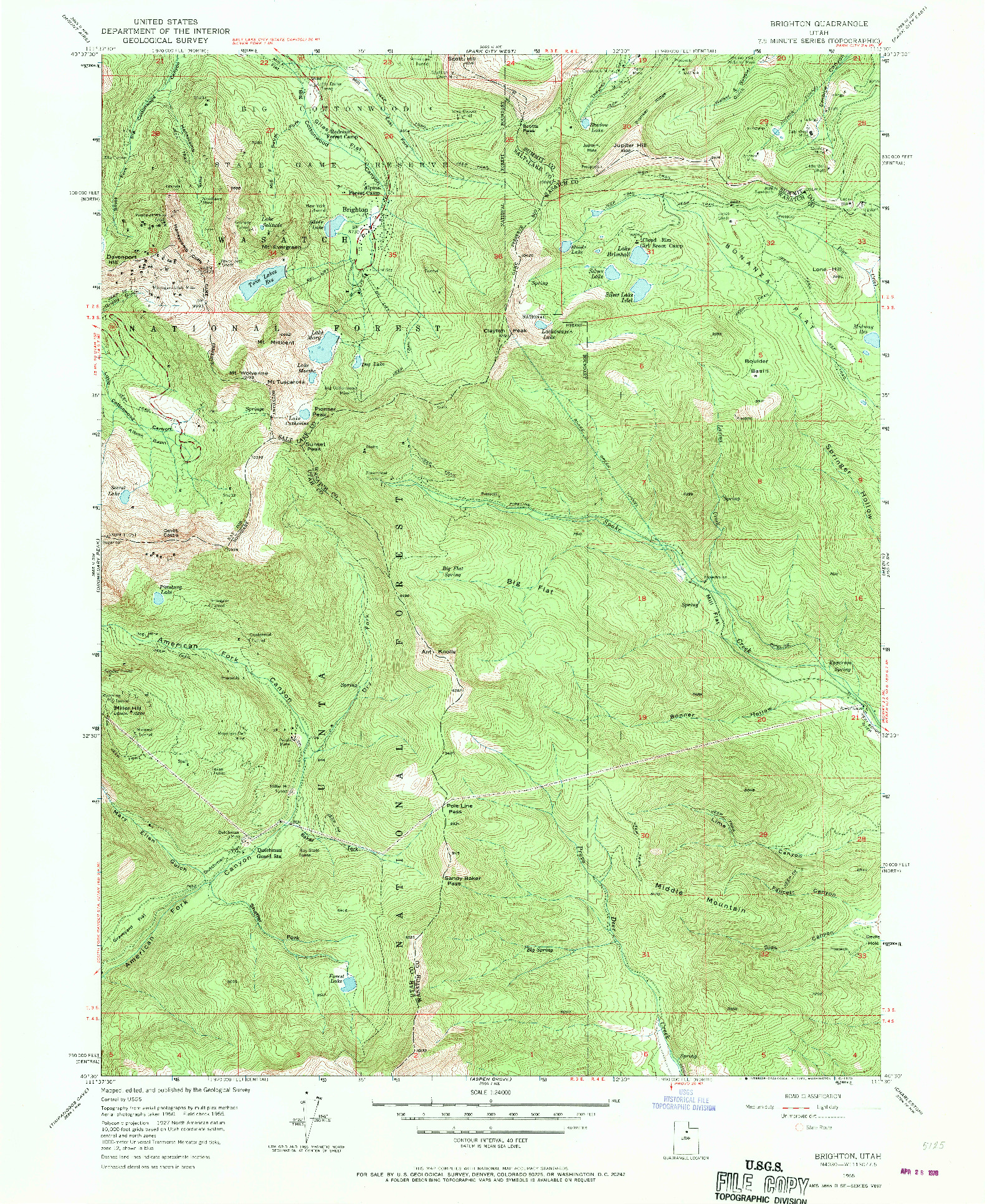 USGS 1:24000-SCALE QUADRANGLE FOR BRIGHTON, UT 1955