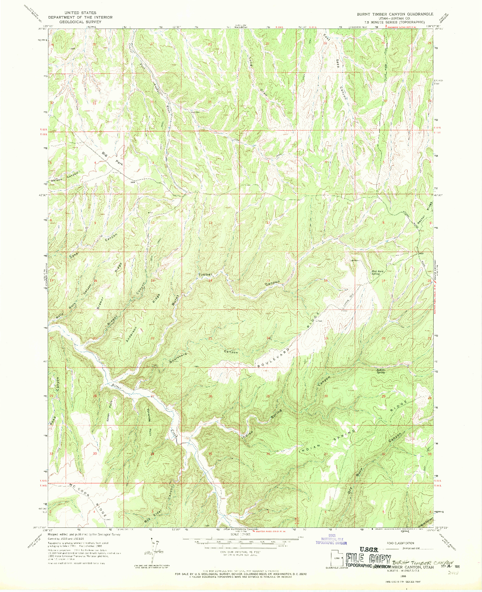 USGS 1:24000-SCALE QUADRANGLE FOR BURNT TIMBER CANYON, UT 1966