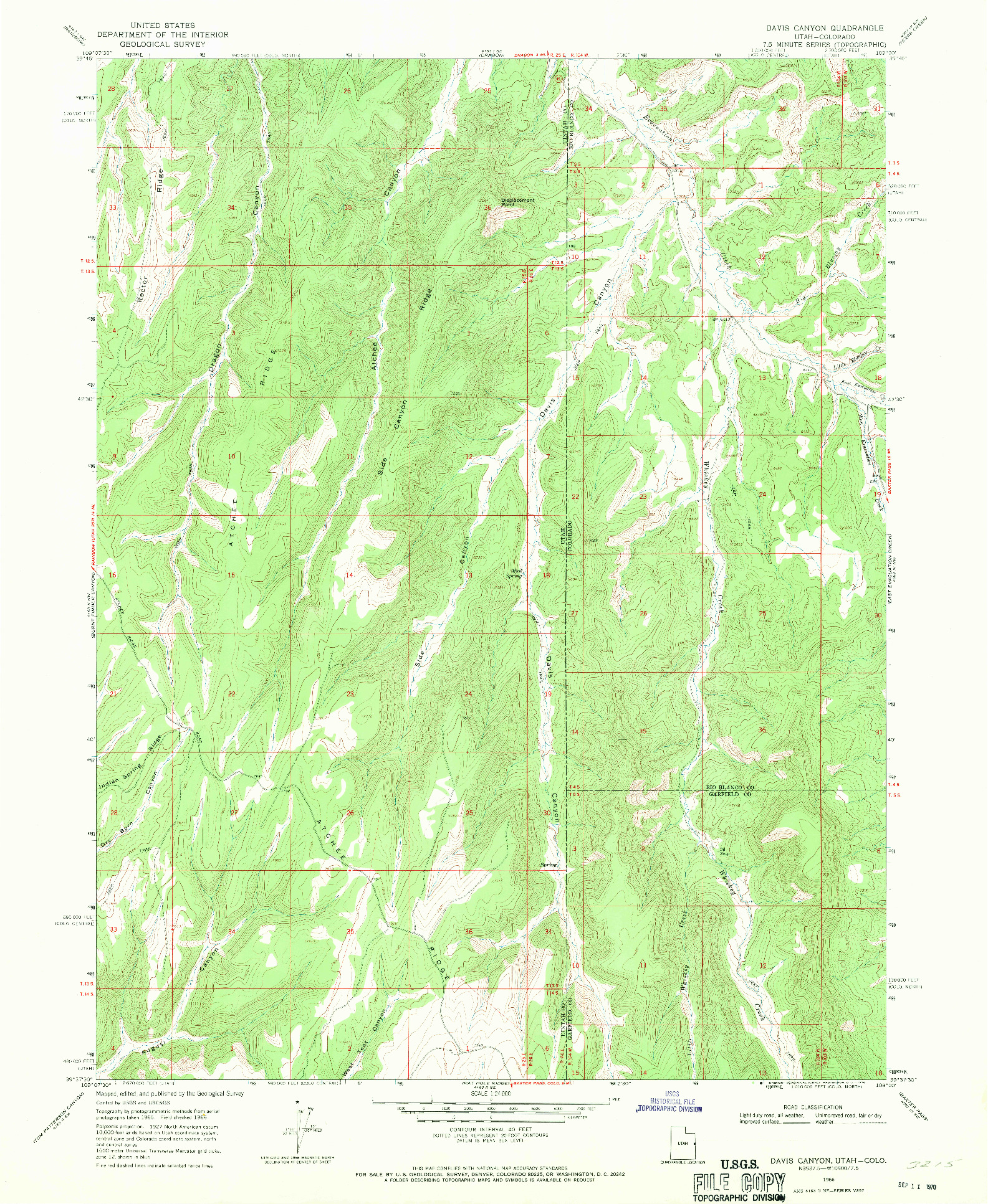 USGS 1:24000-SCALE QUADRANGLE FOR DAVIS CANYON, UT 1966