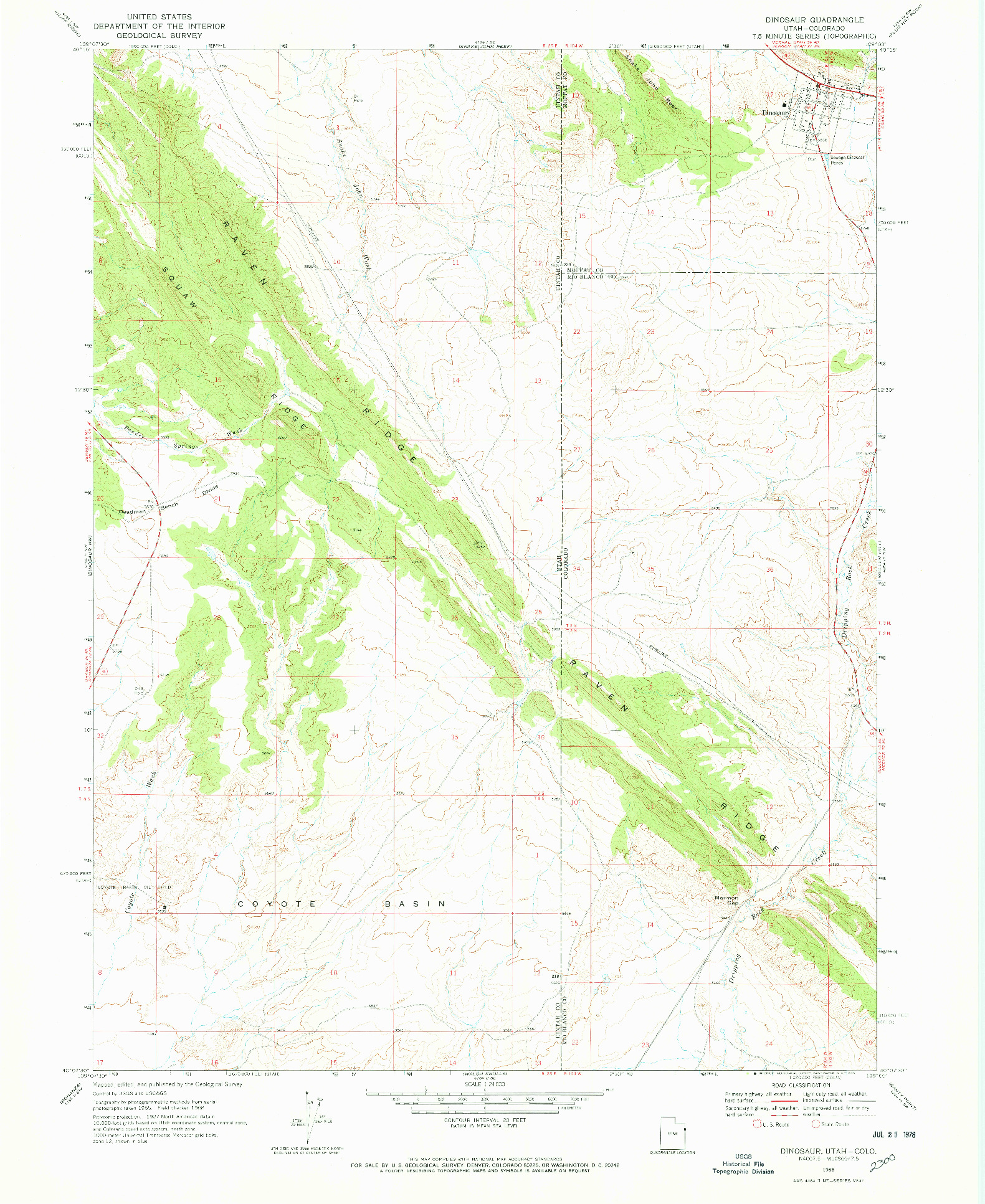 USGS 1:24000-SCALE QUADRANGLE FOR DINOSAUR, UT 1968