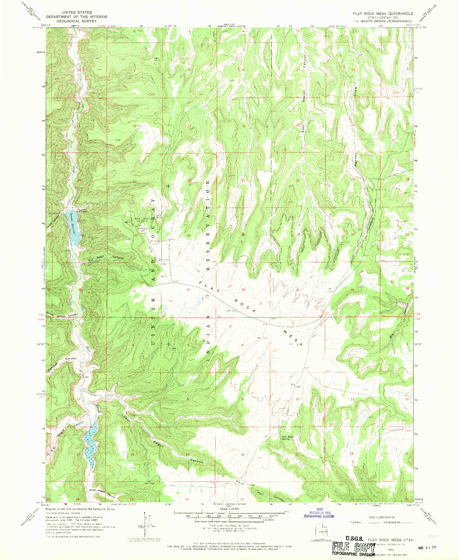 USGS 1:24000-SCALE QUADRANGLE FOR FLAT ROCK MESA, UT 1966