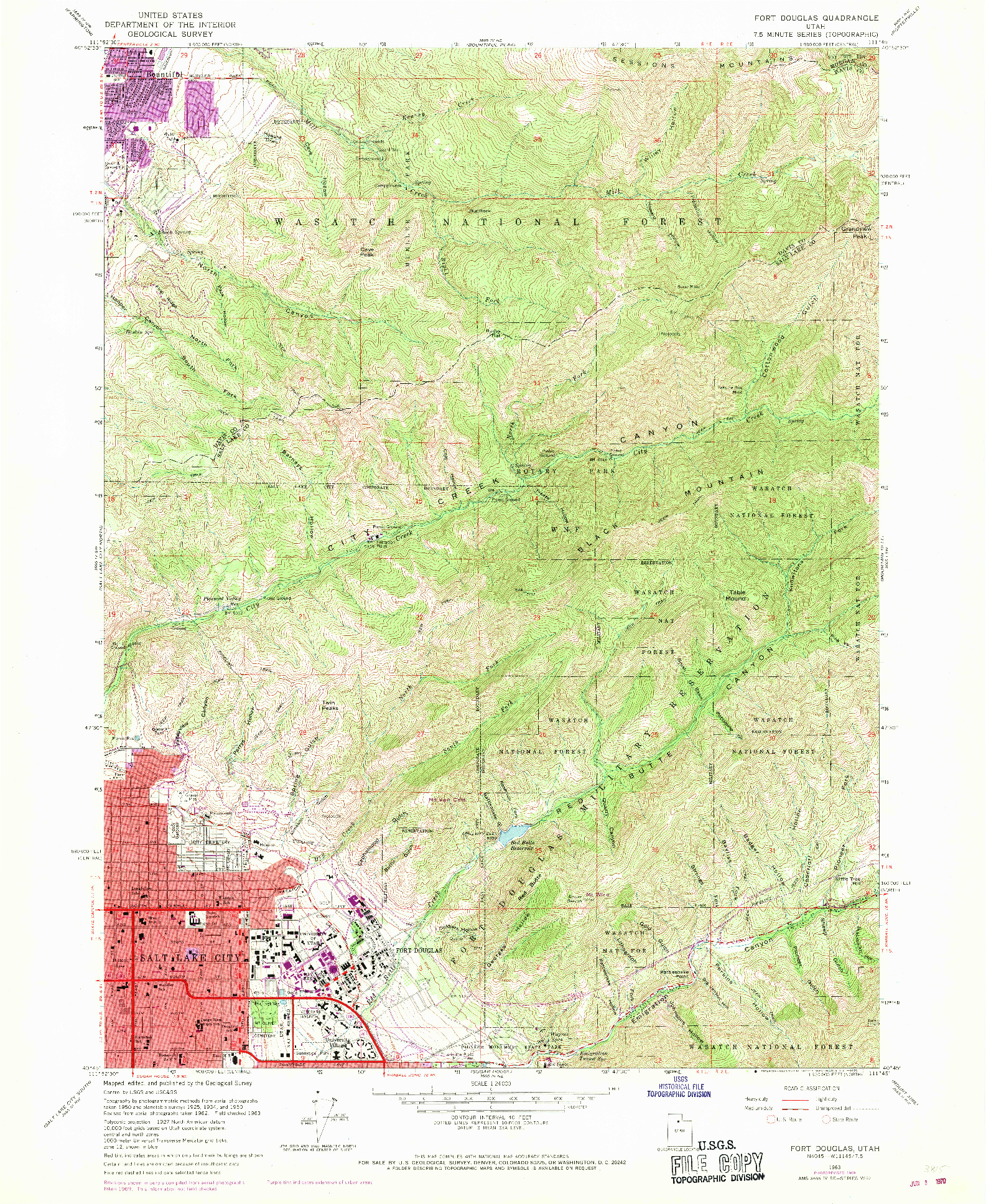 USGS 1:24000-SCALE QUADRANGLE FOR FORT DOUGLAS, UT 1963