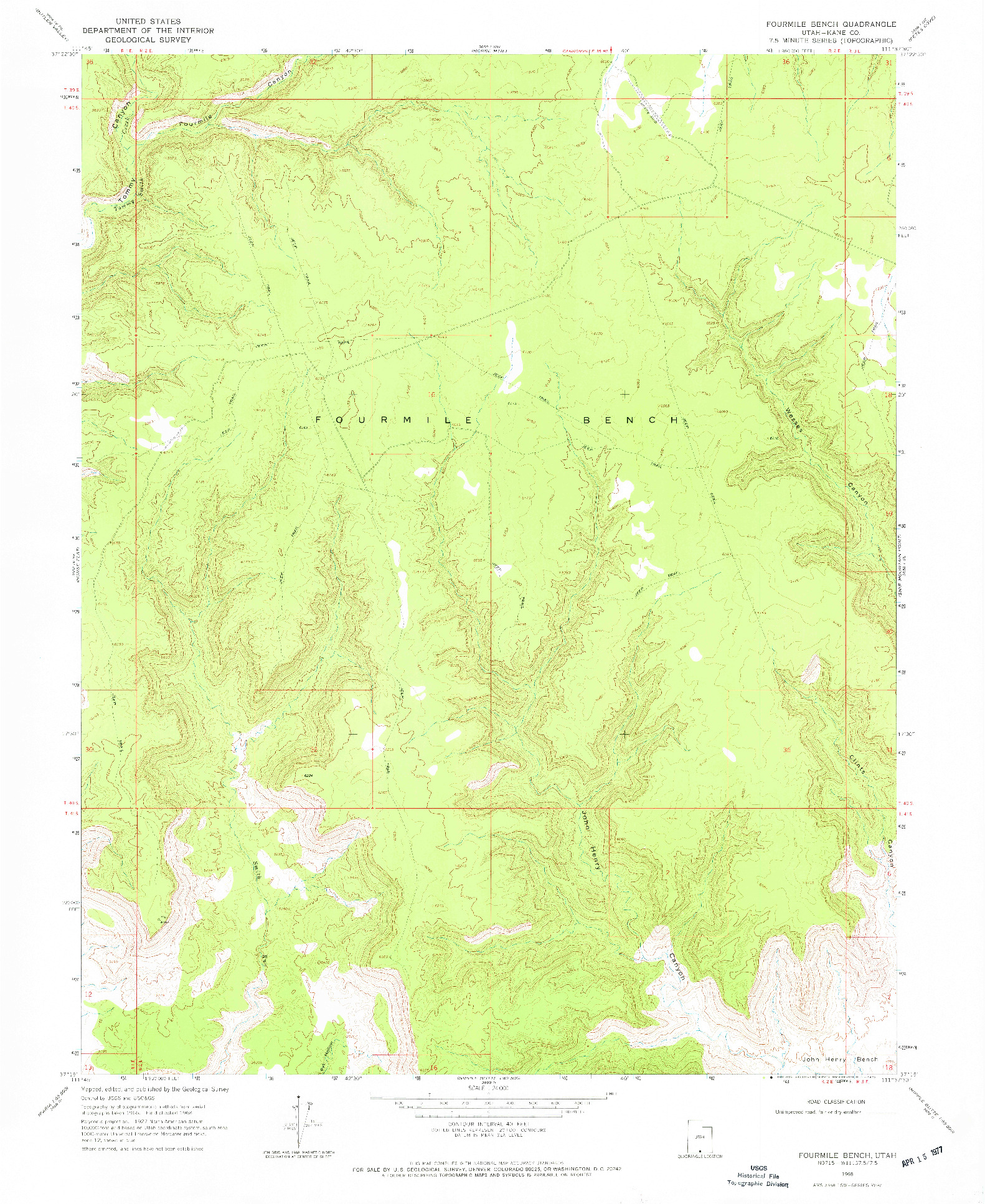 USGS 1:24000-SCALE QUADRANGLE FOR FOURMILE BENCH, UT 1968