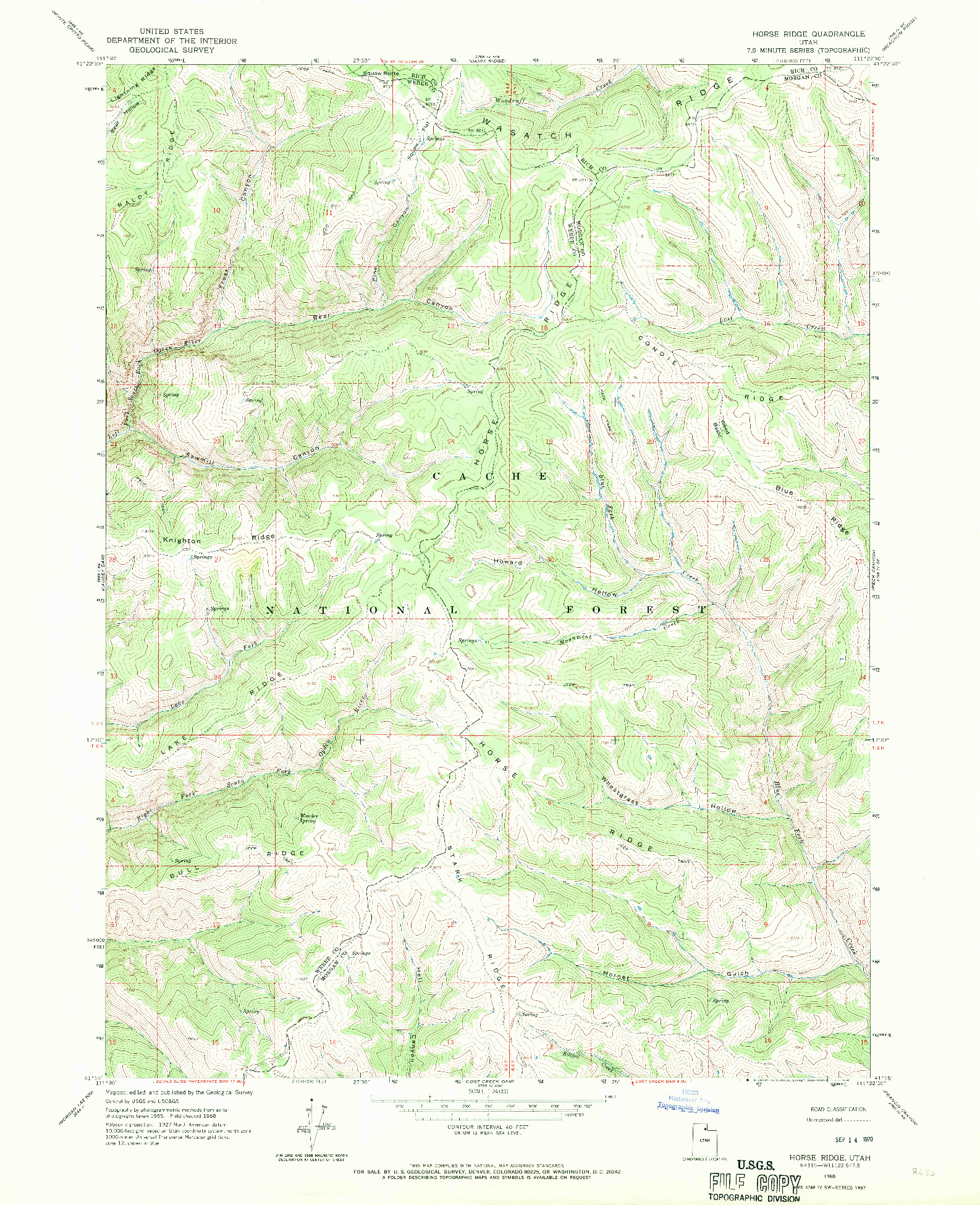 USGS 1:24000-SCALE QUADRANGLE FOR HORSE RIDGE, UT 1968