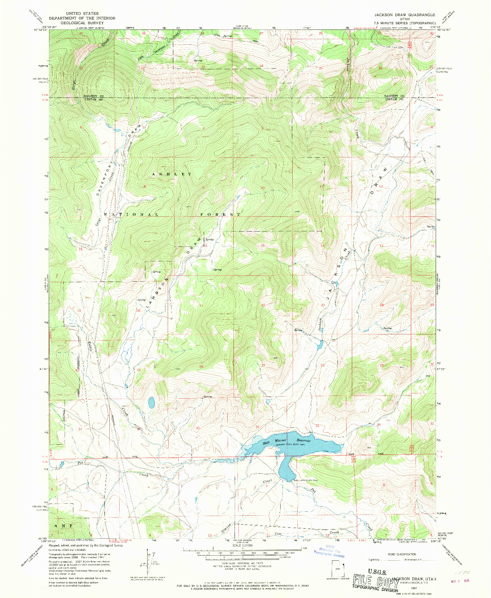 USGS 1:24000-SCALE QUADRANGLE FOR JACKSON DRAW, UT 1967