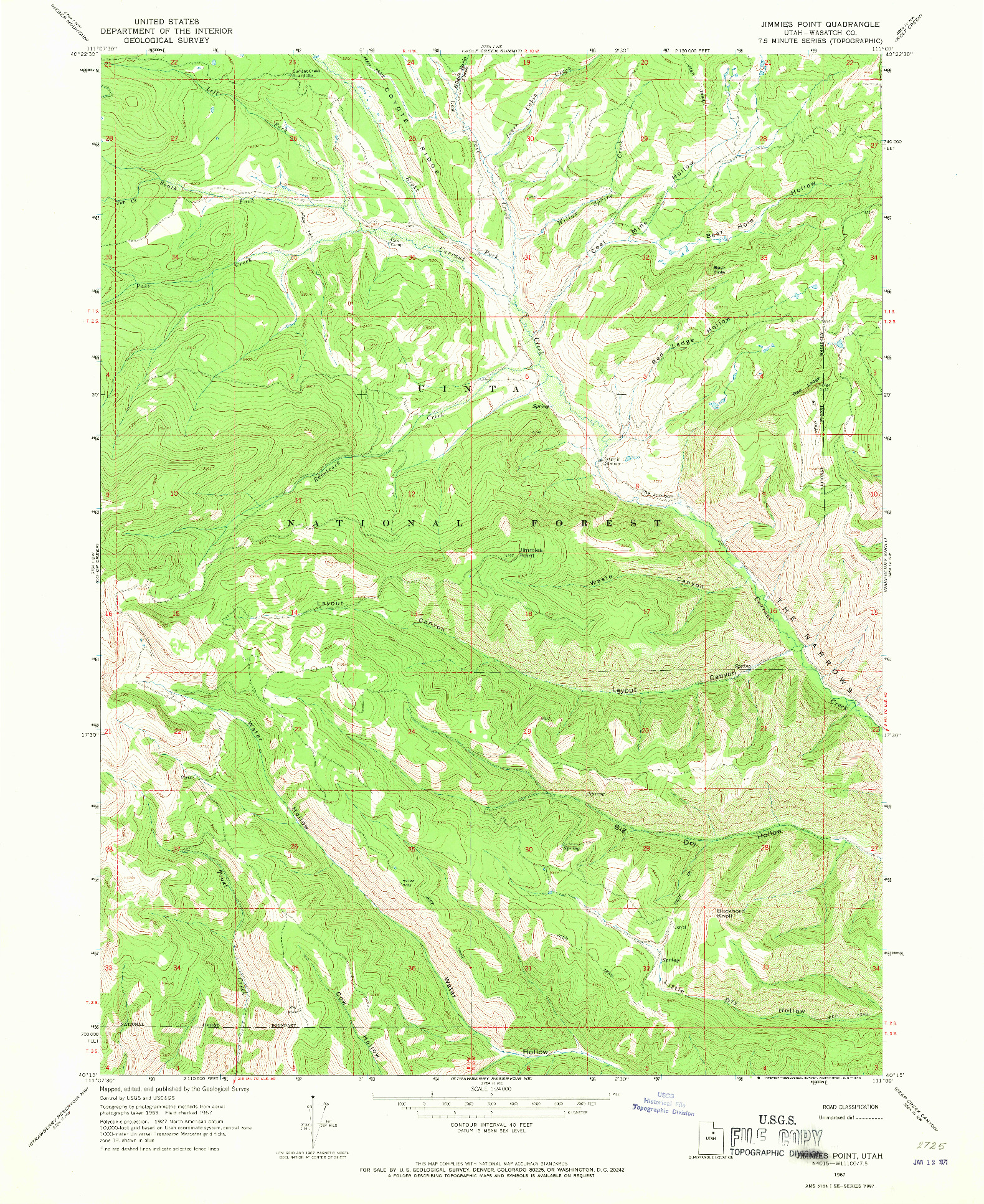 USGS 1:24000-SCALE QUADRANGLE FOR JIMMIES POINT, UT 1967