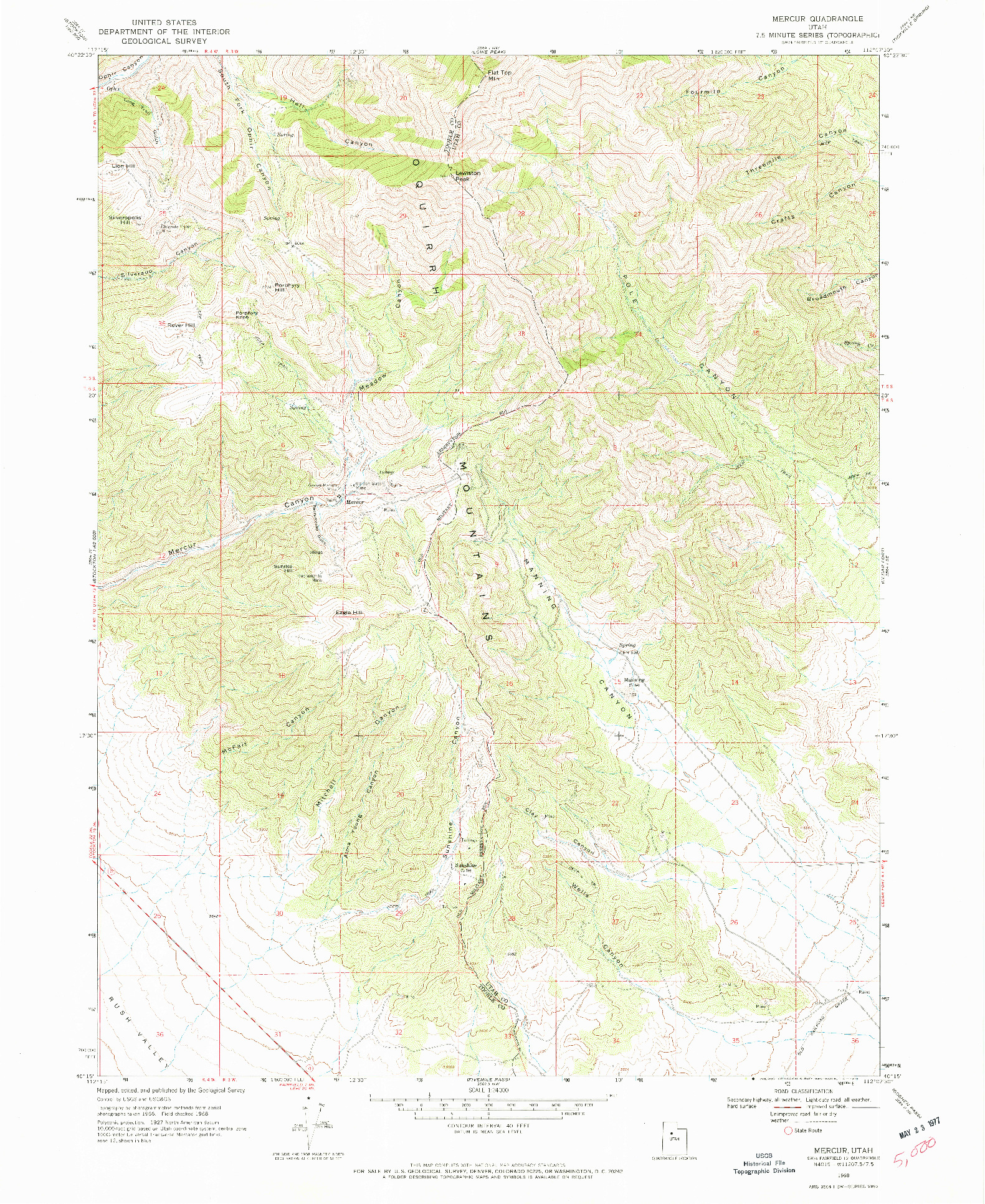 USGS 1:24000-SCALE QUADRANGLE FOR MERCUR, UT 1968