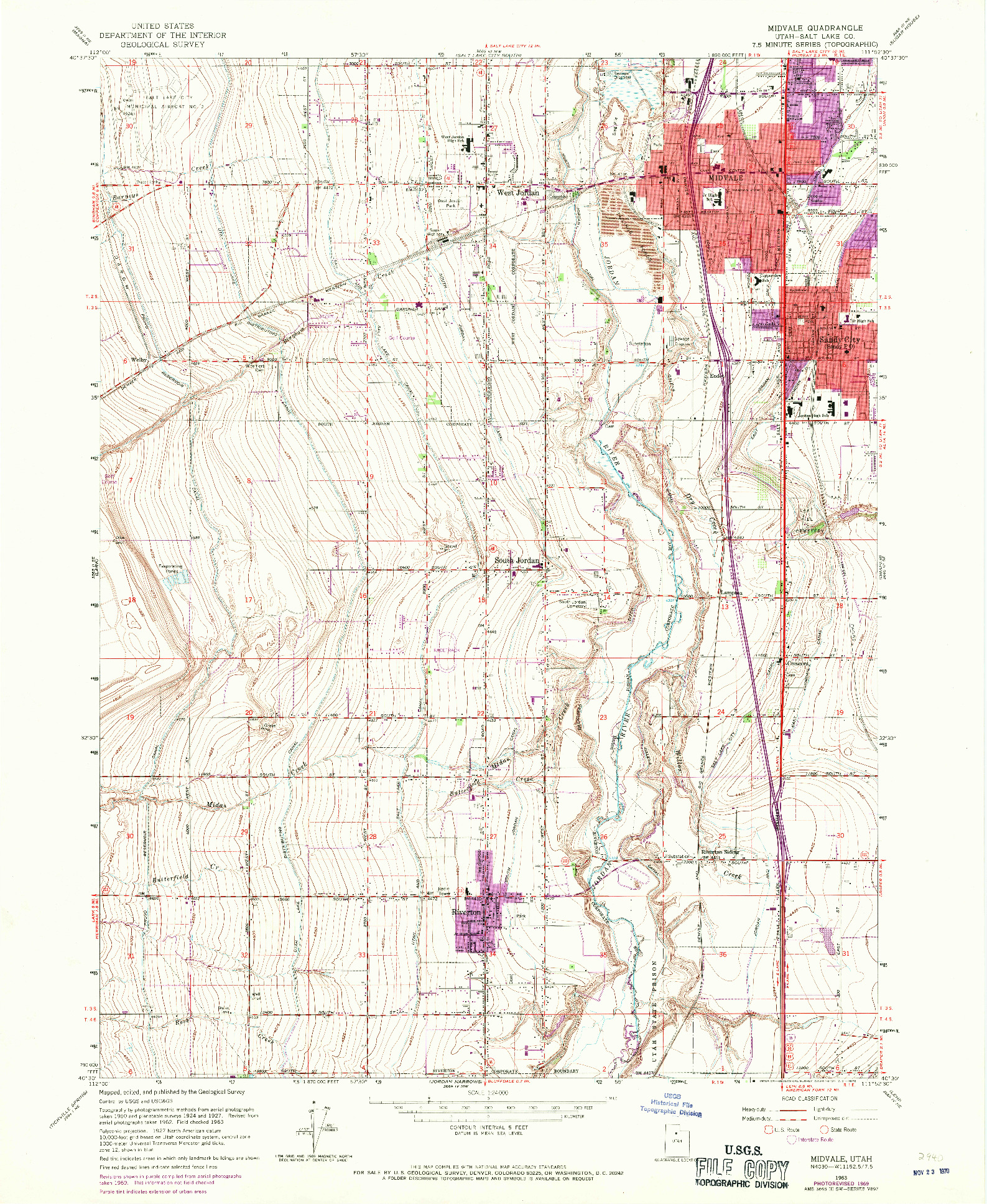 USGS 1:24000-SCALE QUADRANGLE FOR MIDVALE, UT 1963
