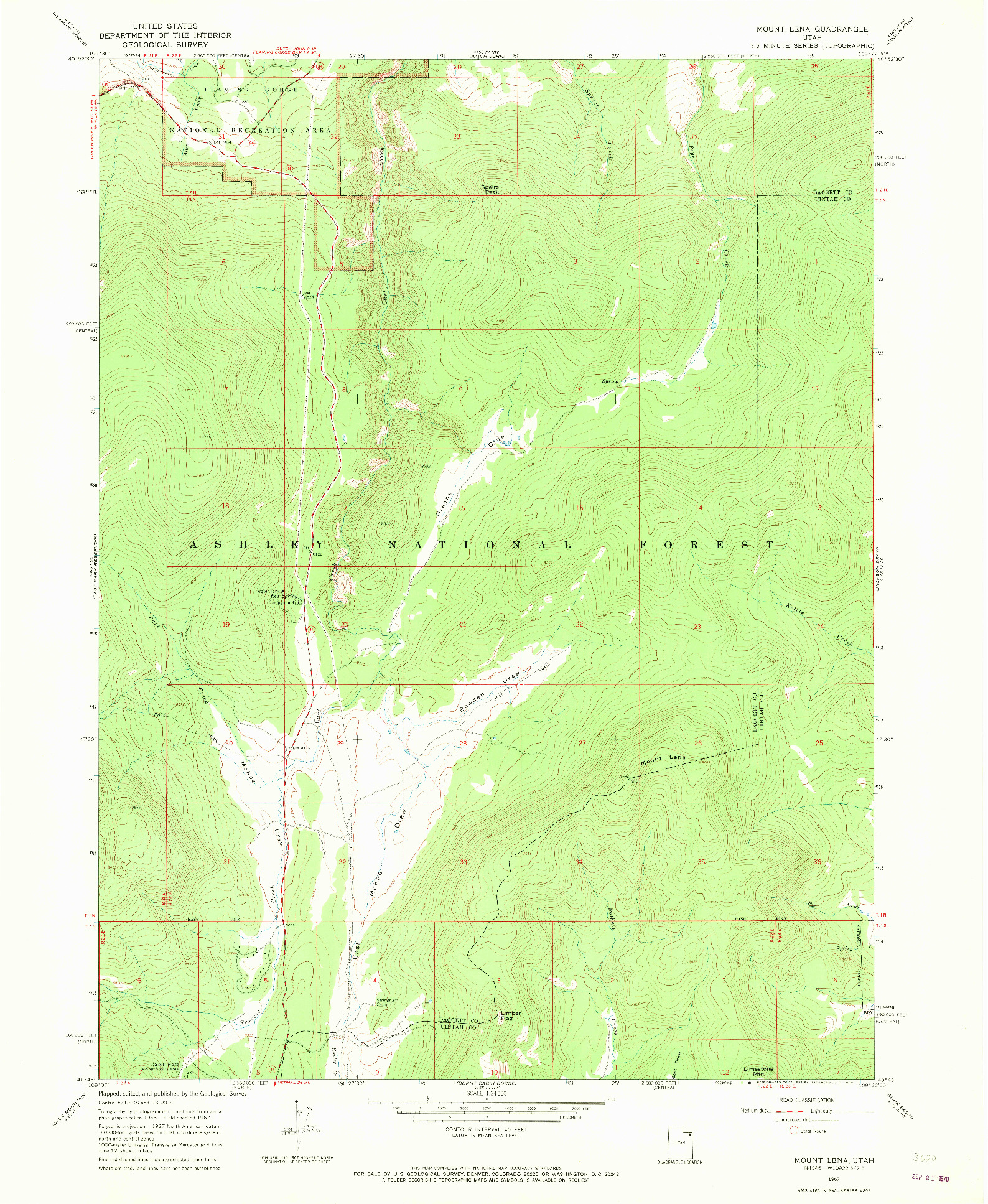 USGS 1:24000-SCALE QUADRANGLE FOR MOUNT LENA, UT 1967