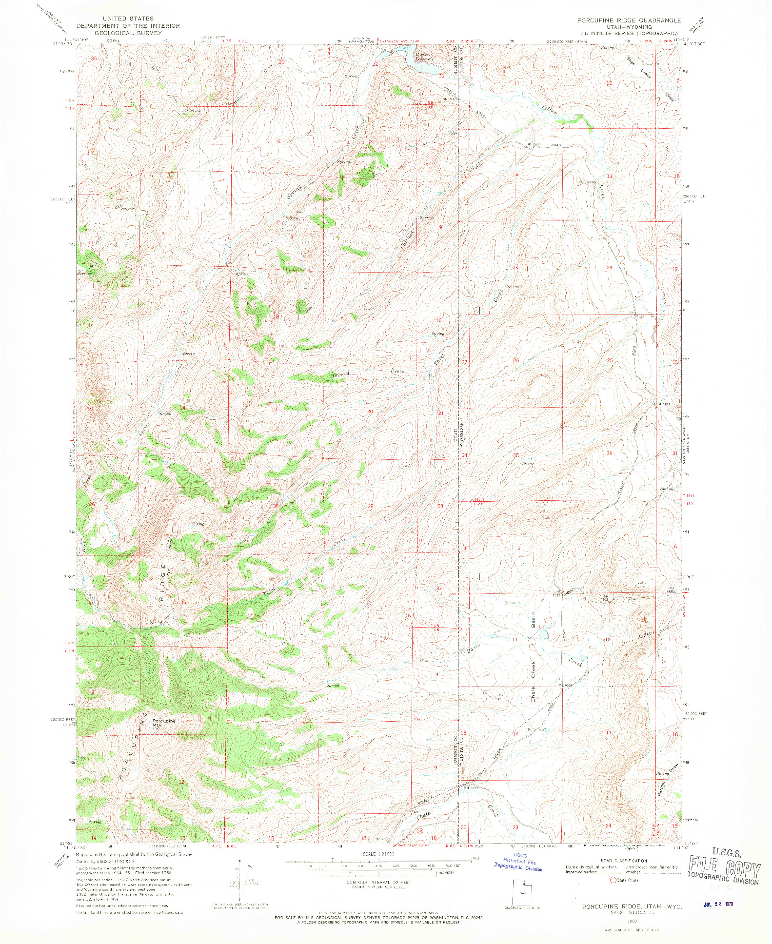 USGS 1:24000-SCALE QUADRANGLE FOR PORCUPINE RIDGE, UT 1968