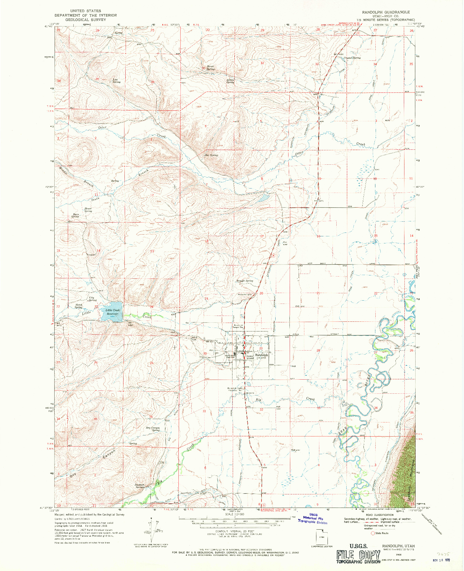 USGS 1:24000-SCALE QUADRANGLE FOR RANDOLPH, UT 1968