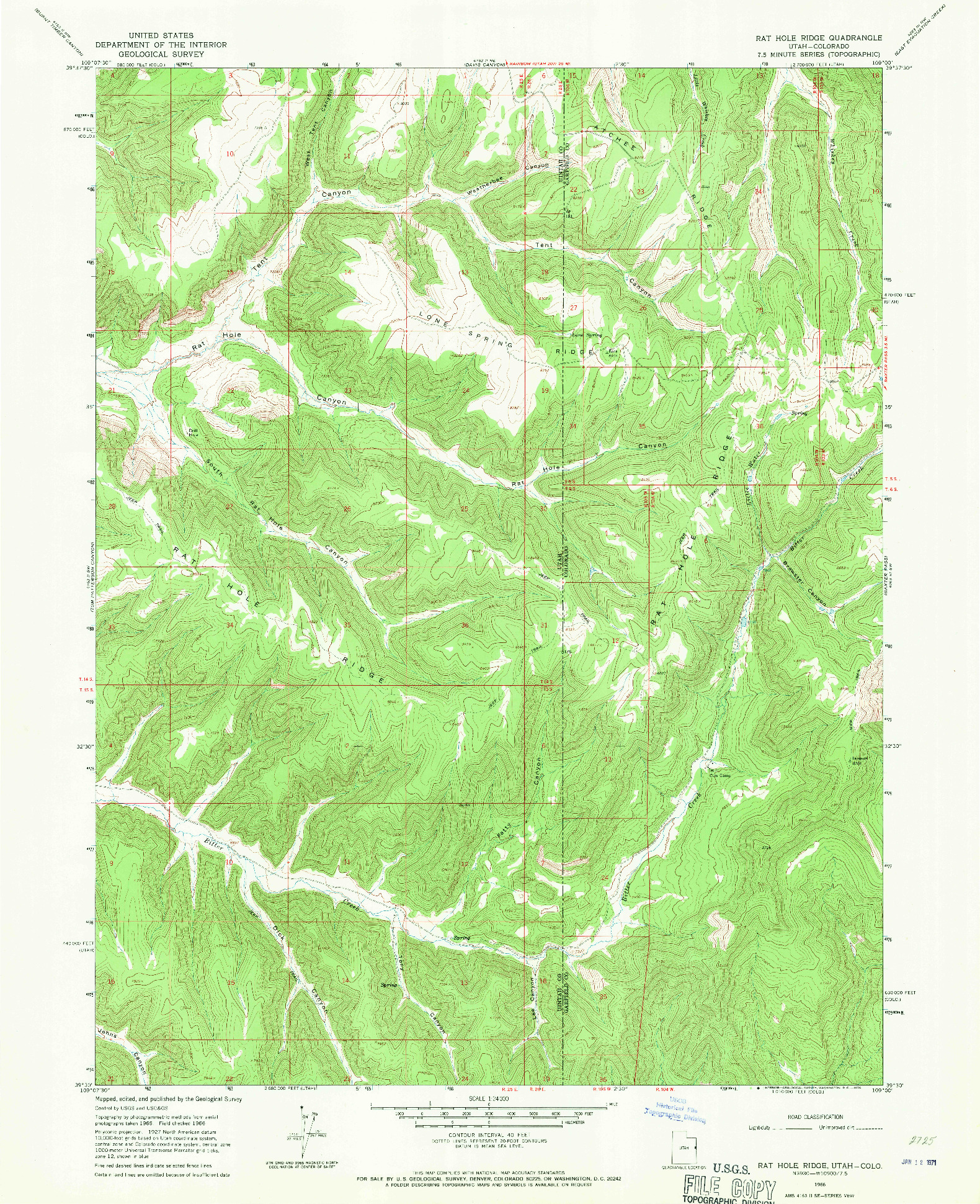 USGS 1:24000-SCALE QUADRANGLE FOR RAT HOLE RIDGE, UT 1966