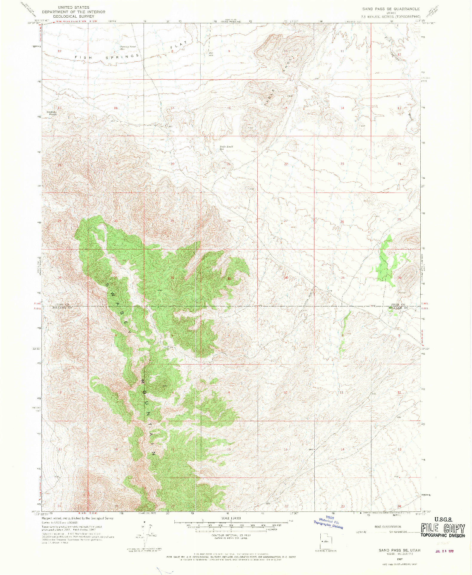 USGS 1:24000-SCALE QUADRANGLE FOR SAND PASS SE, UT 1967