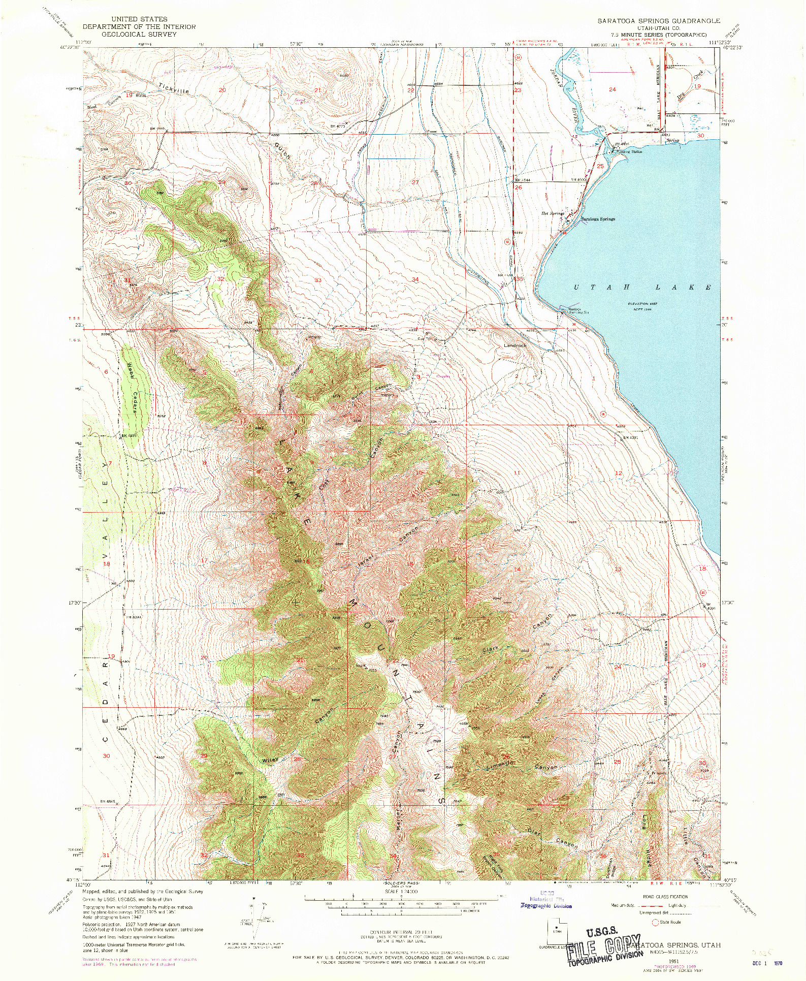 USGS 1:24000-SCALE QUADRANGLE FOR SARATOGA SPRINGS, UT 1951