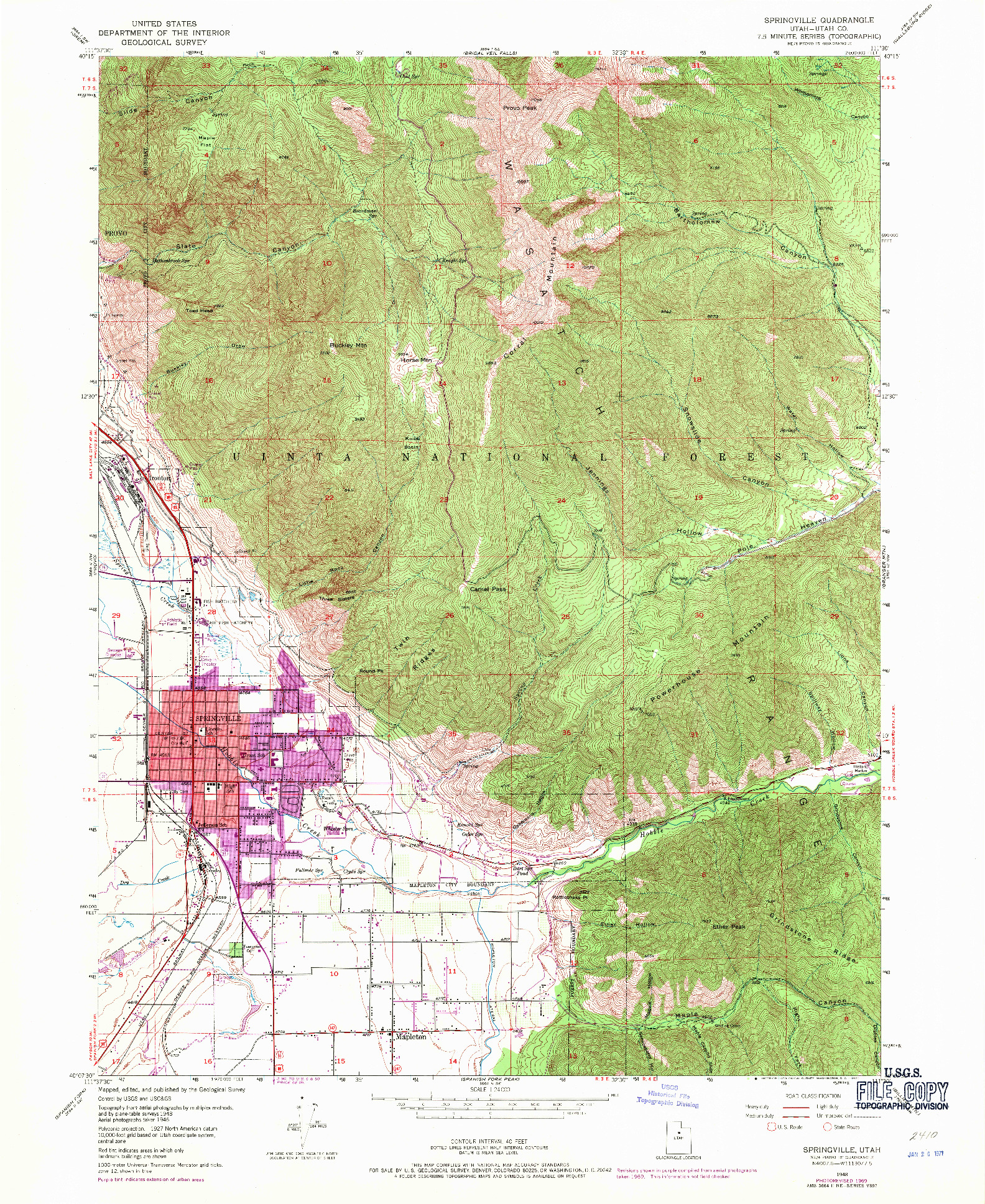 USGS 1:24000-SCALE QUADRANGLE FOR SPRINGVILLE, UT 1948