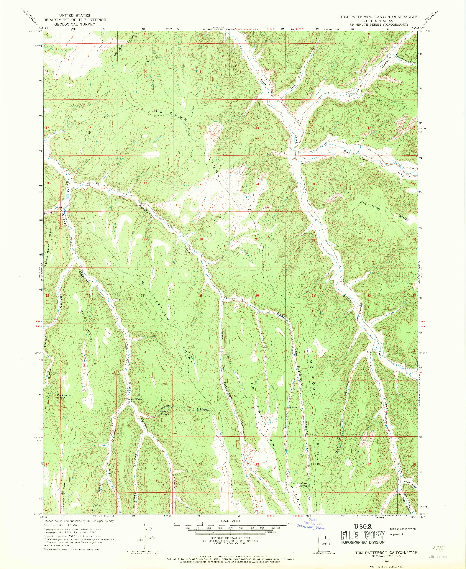 USGS 1:24000-SCALE QUADRANGLE FOR TOM PATTERSON CANYON, UT 1966