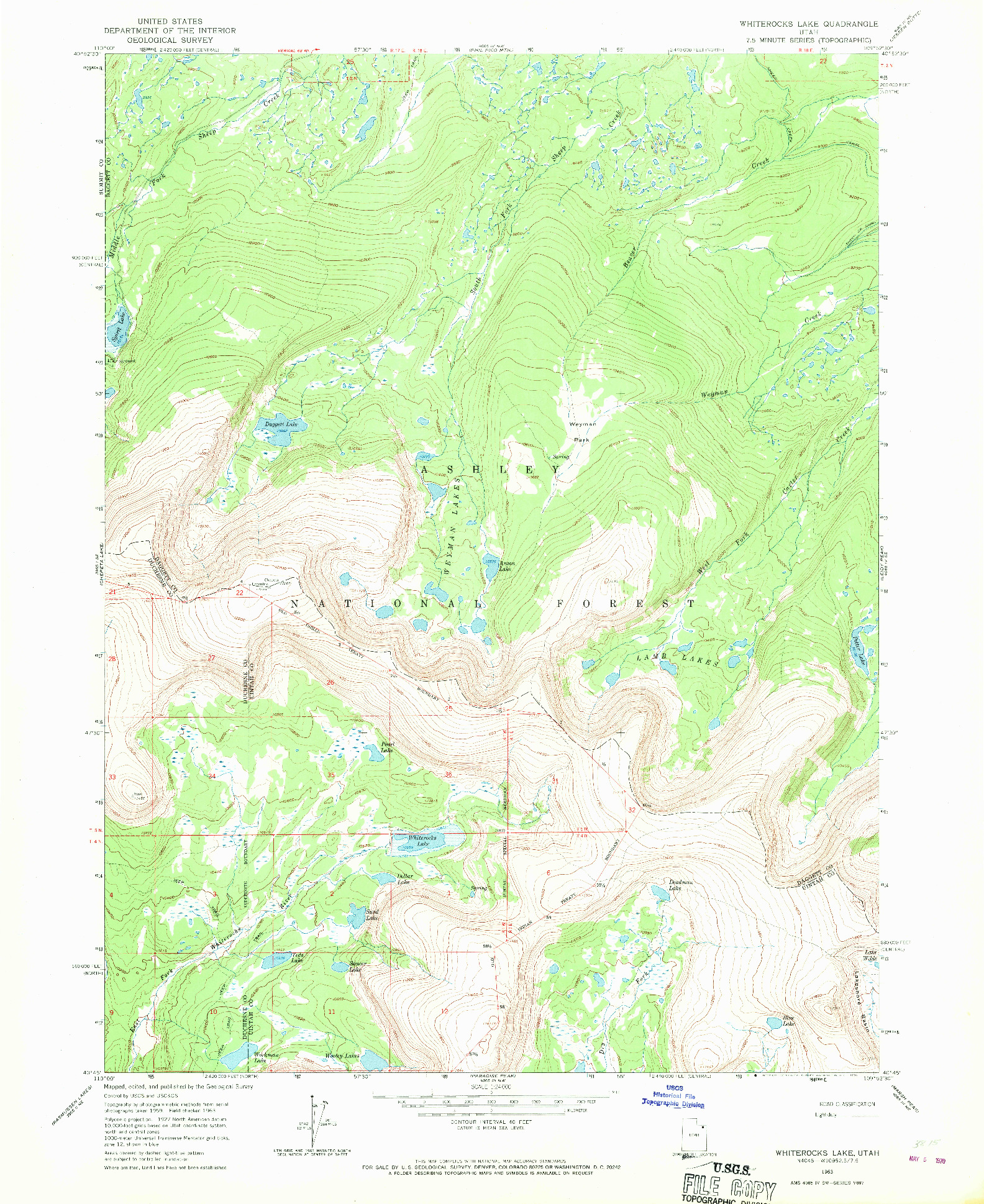 USGS 1:24000-SCALE QUADRANGLE FOR WHITEROCKS LAKE, UT 1963
