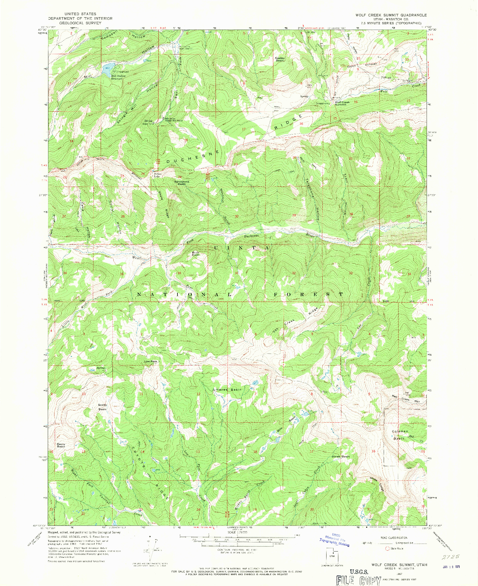 USGS 1:24000-SCALE QUADRANGLE FOR WOLF CREEK SUMMIT, UT 1967