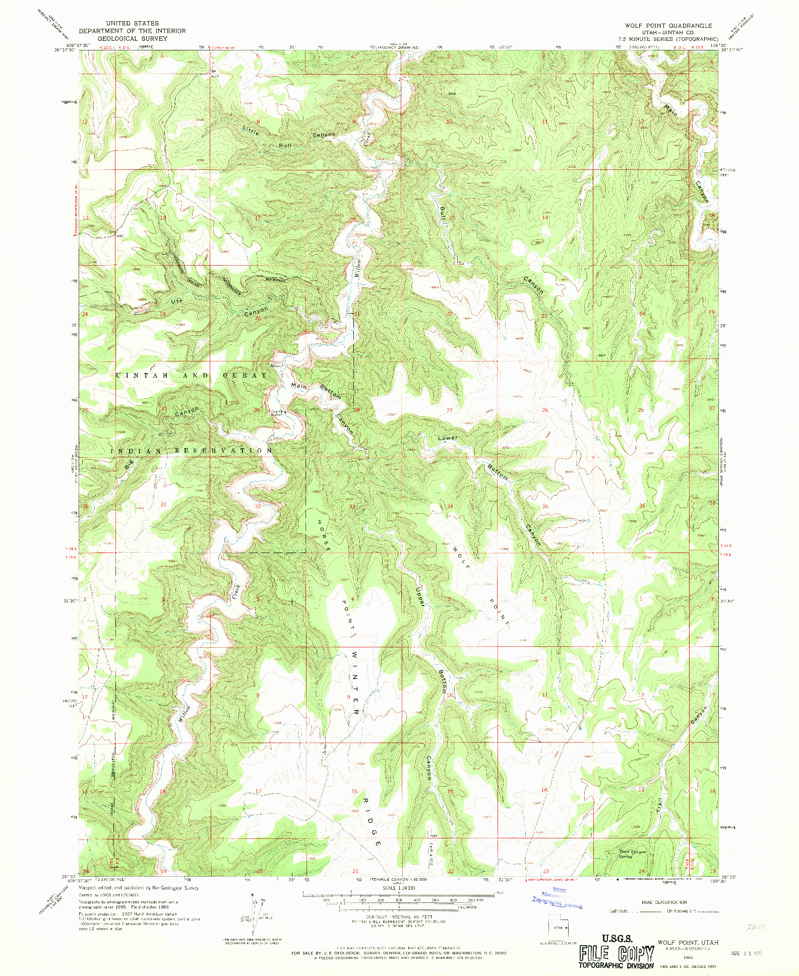 USGS 1:24000-SCALE QUADRANGLE FOR WOLF POINT, UT 1966
