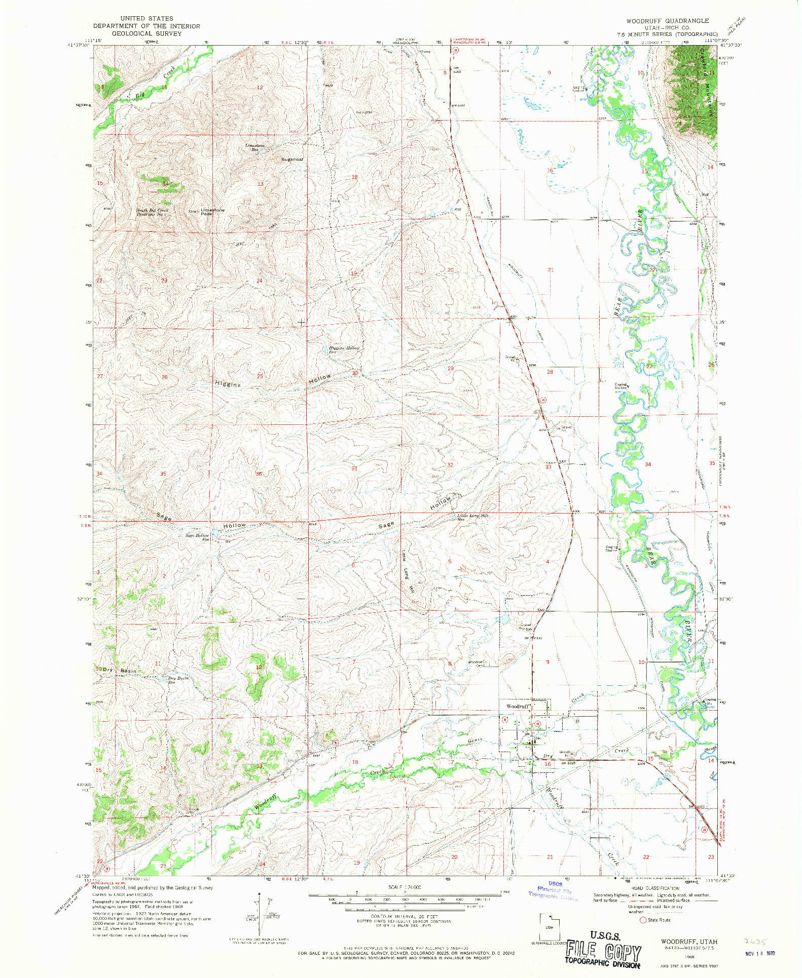 USGS 1:24000-SCALE QUADRANGLE FOR WOODRUFF, UT 1968