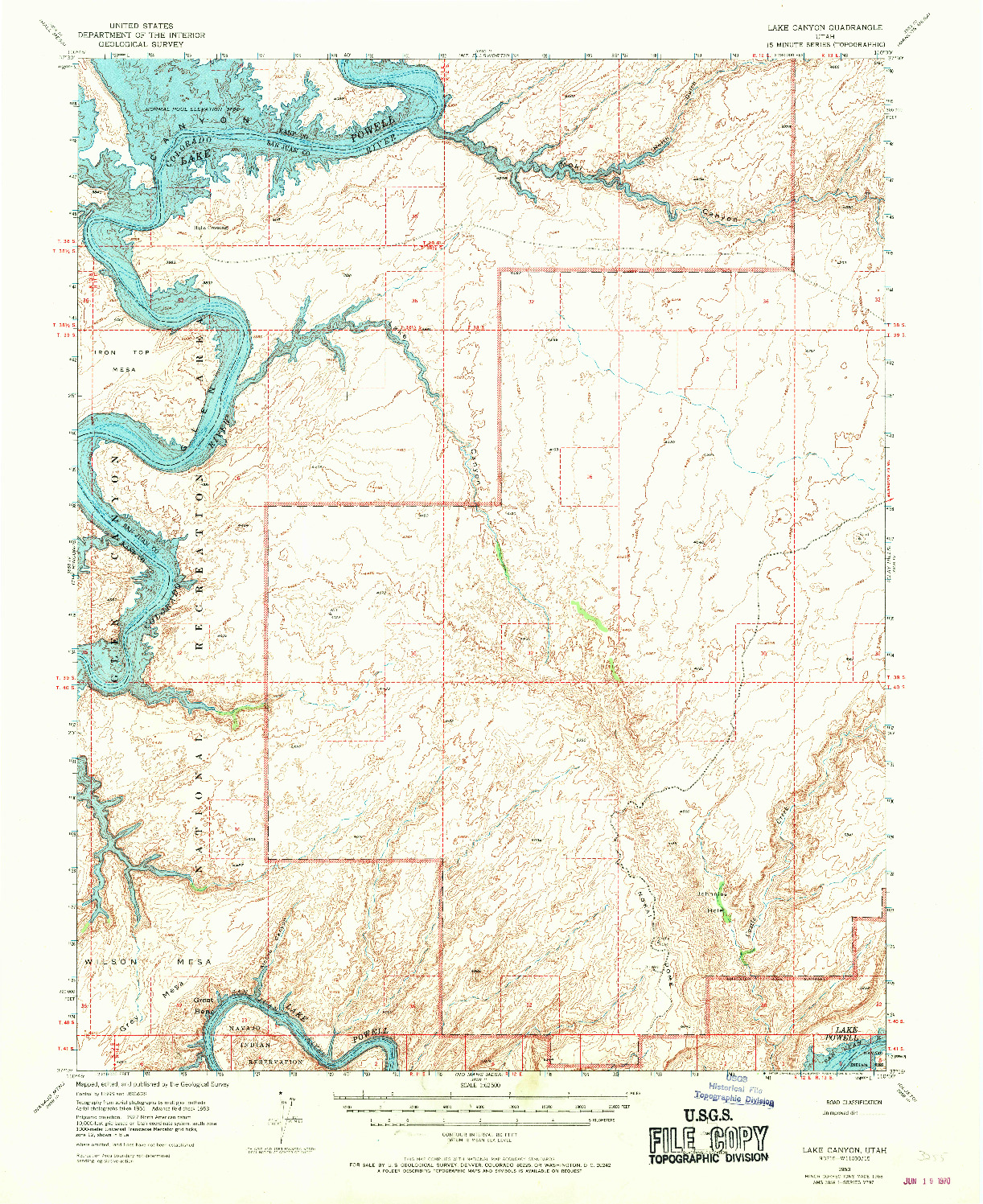 USGS 1:62500-SCALE QUADRANGLE FOR LAKE CANYON, UT 1953