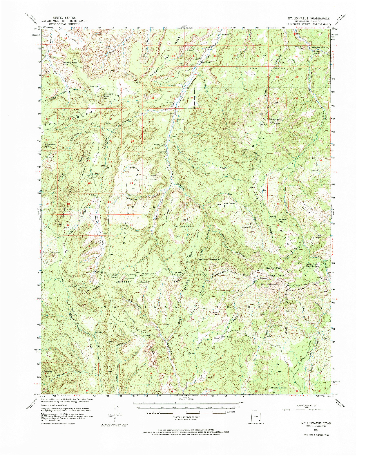 USGS 1:62500-SCALE QUADRANGLE FOR MOUNT LINNAEUS, UT 1954