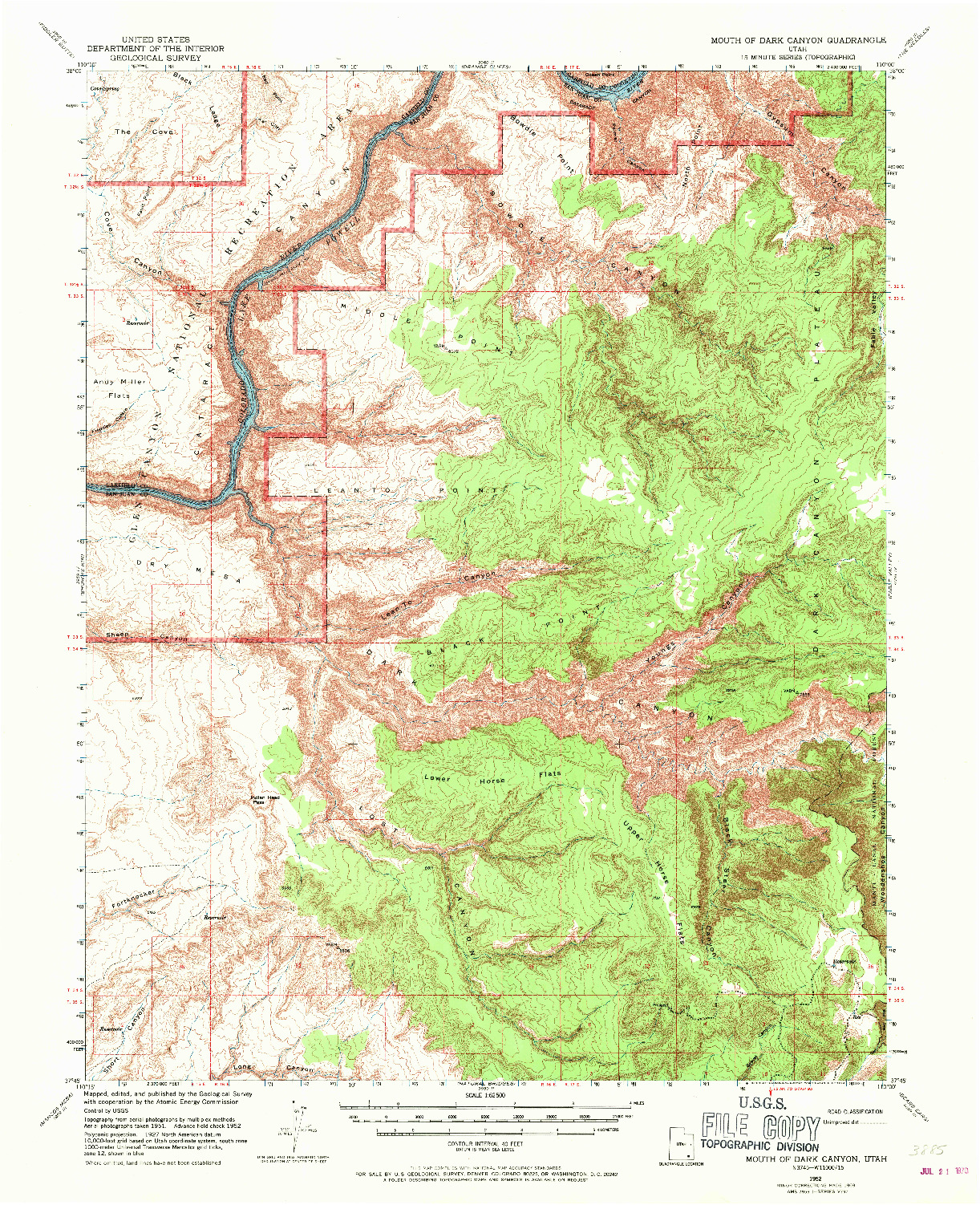 USGS 1:62500-SCALE QUADRANGLE FOR MOUTH OF DARK CANYON, UT 1952