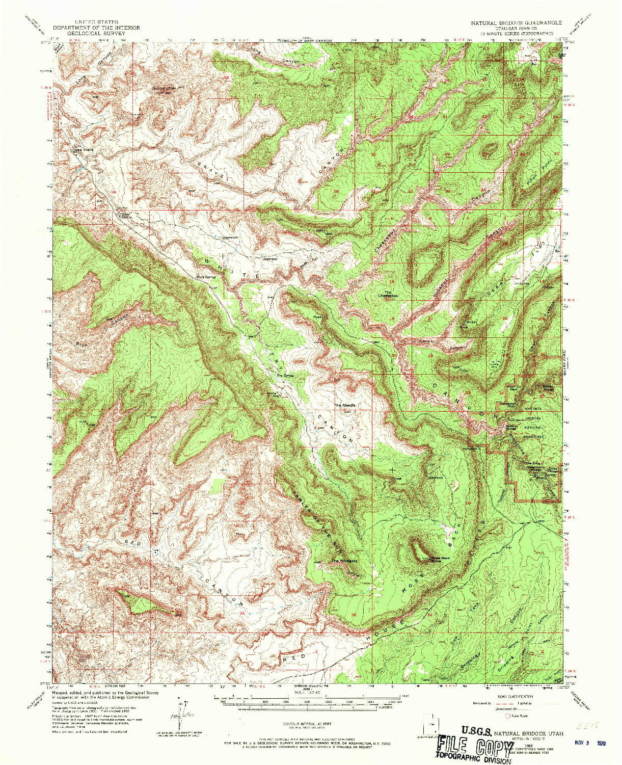 USGS 1:62500-SCALE QUADRANGLE FOR NATURAL BRIDGES, UT 1952