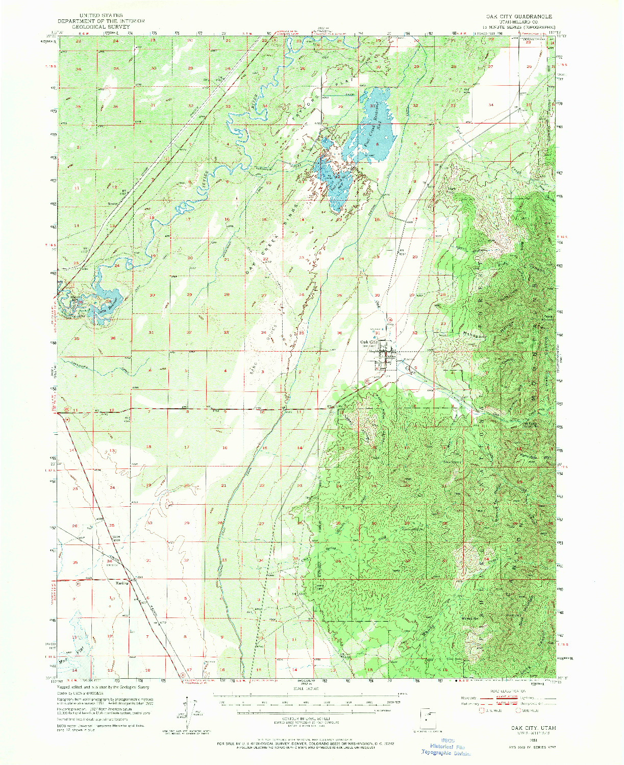 USGS 1:62500-SCALE QUADRANGLE FOR OAK CITY, UT 1951