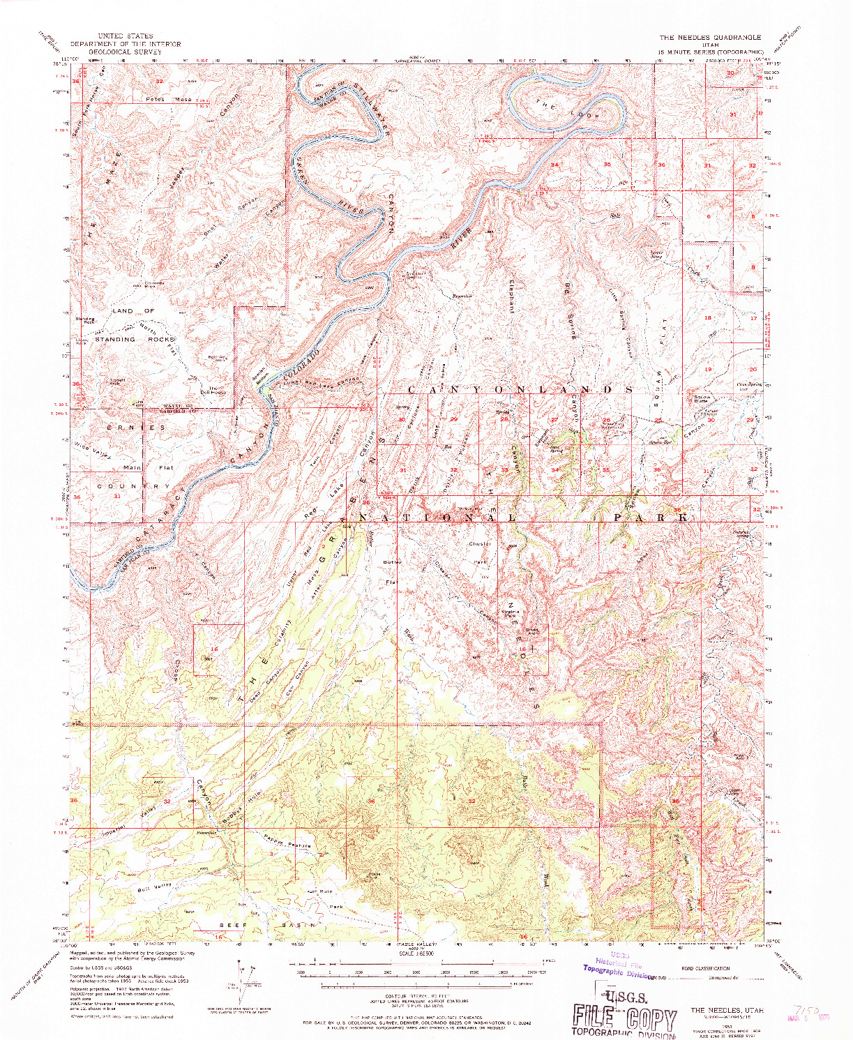USGS 1:62500-SCALE QUADRANGLE FOR THE NEEDLES, UT 1953