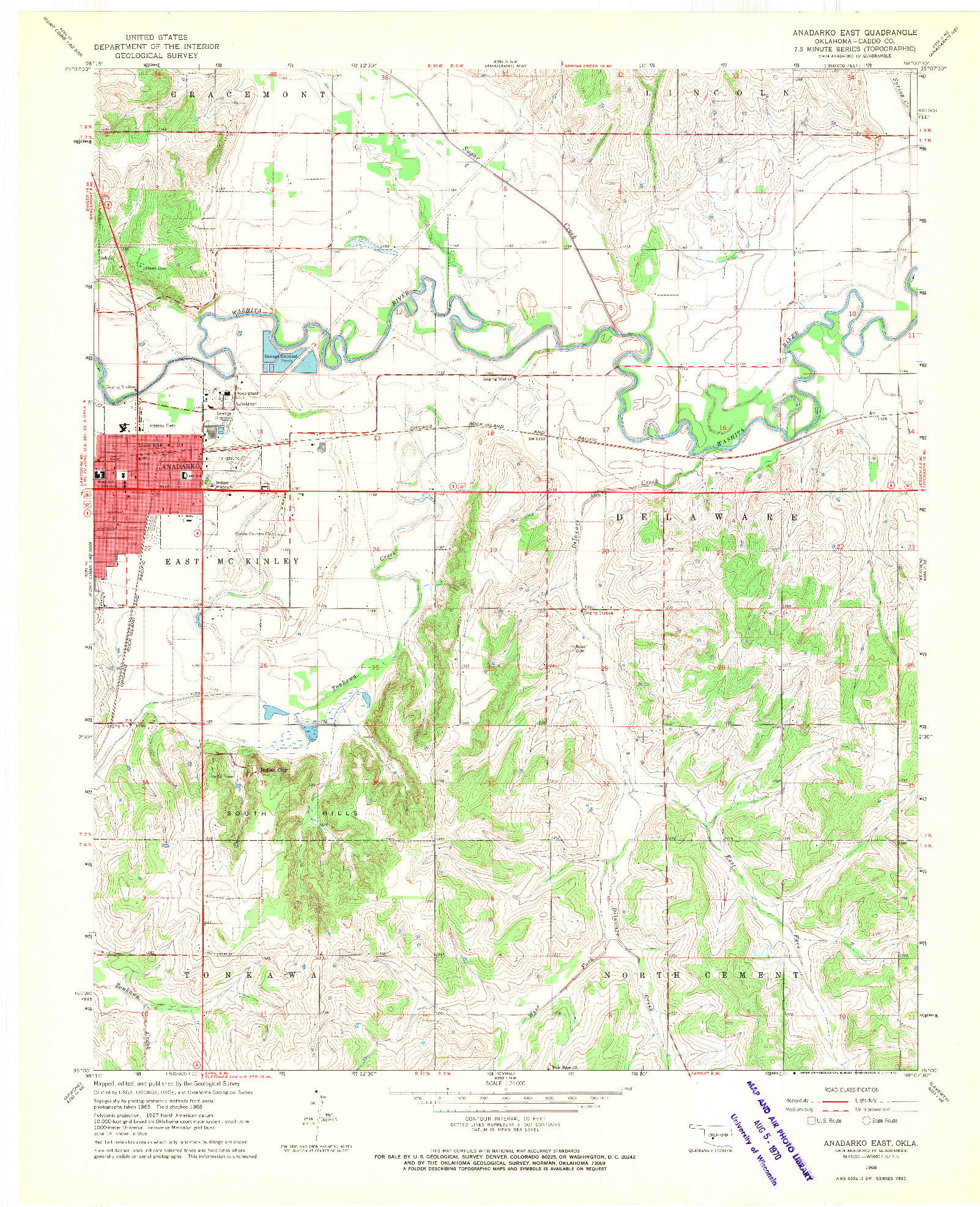 USGS 1:24000-SCALE QUADRANGLE FOR ANADARKO EAST, OK 1968
