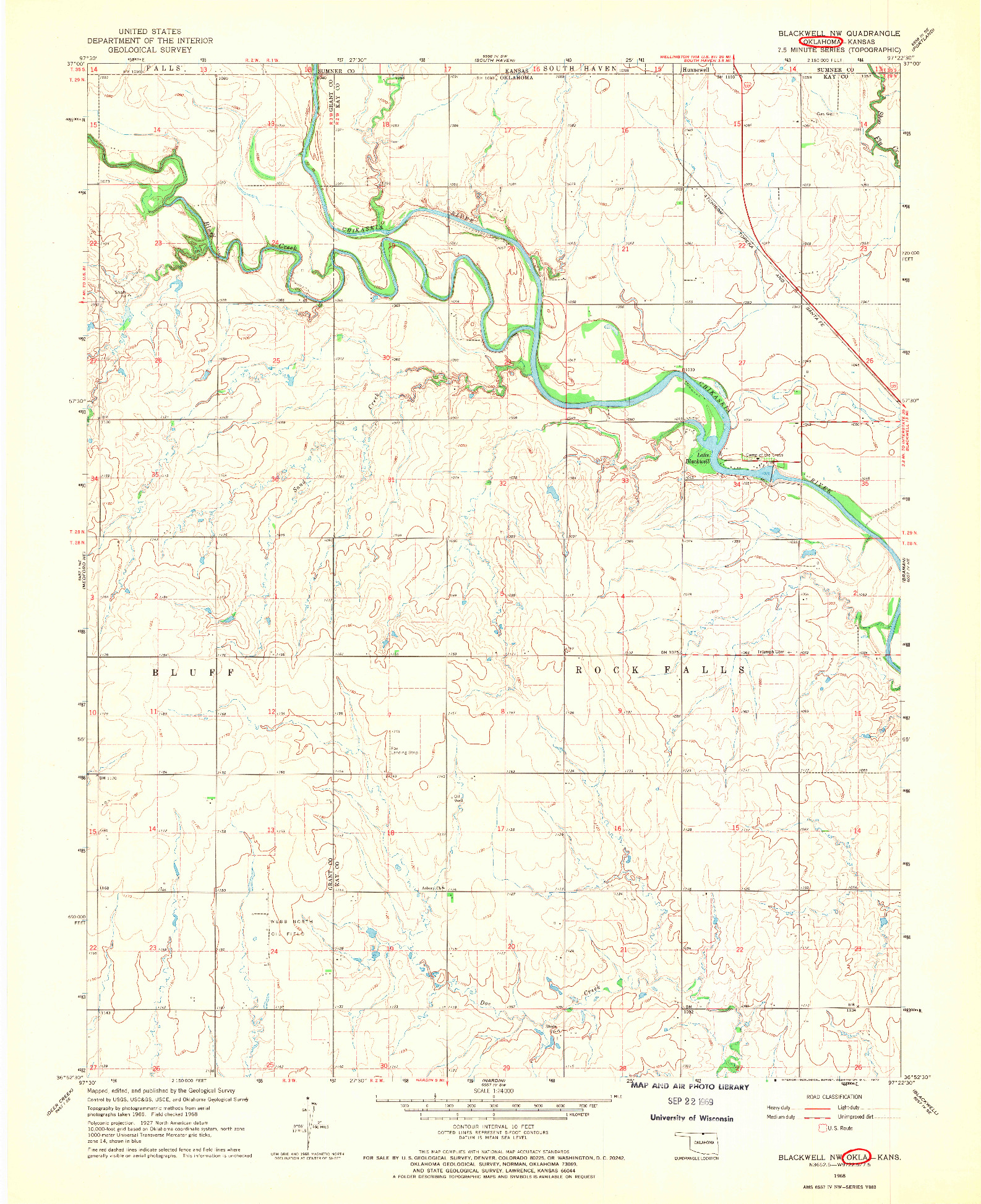 USGS 1:24000-SCALE QUADRANGLE FOR BLACKWELL NW, OK 1968