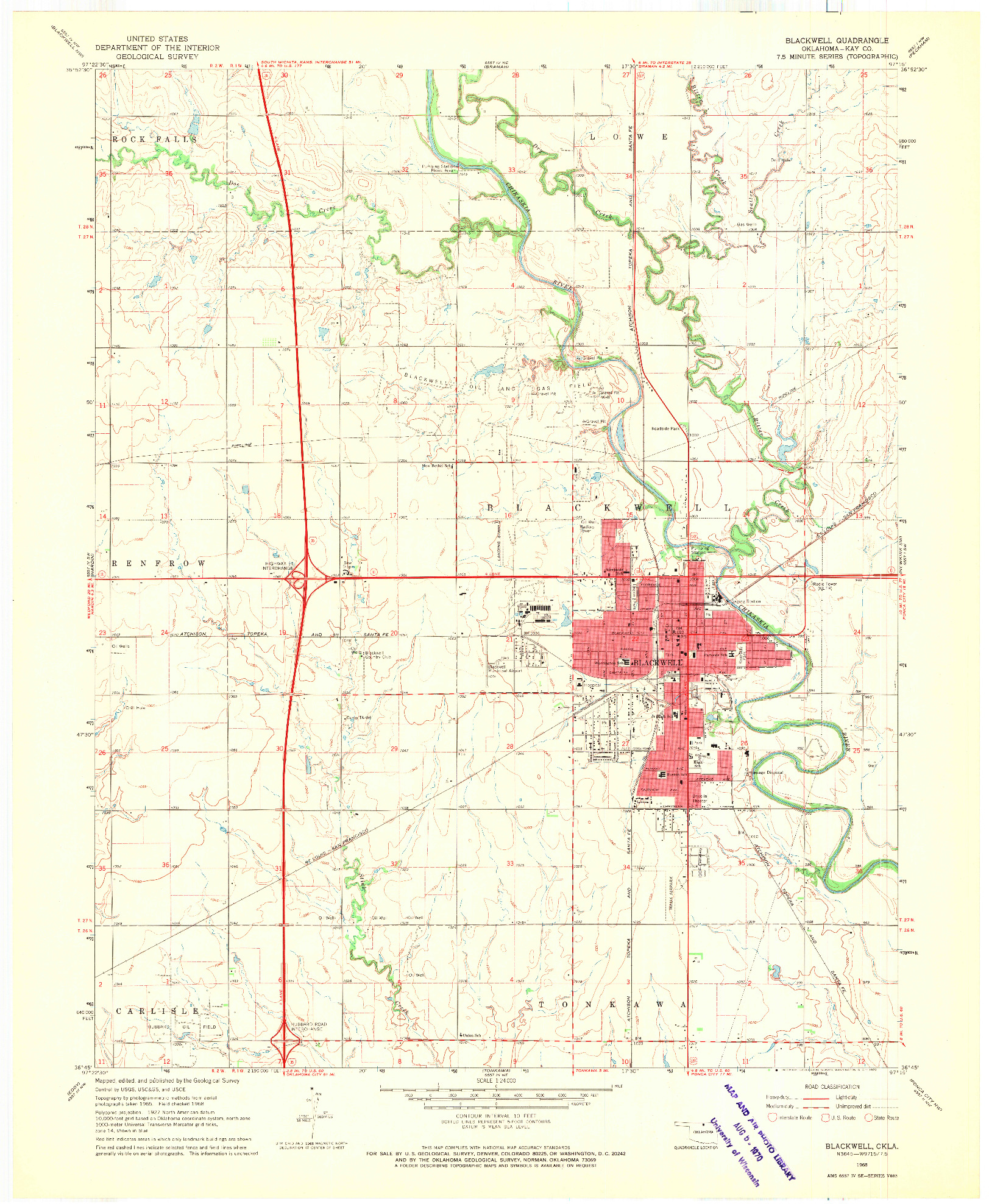 USGS 1:24000-SCALE QUADRANGLE FOR BLACKWELL, OK 1968